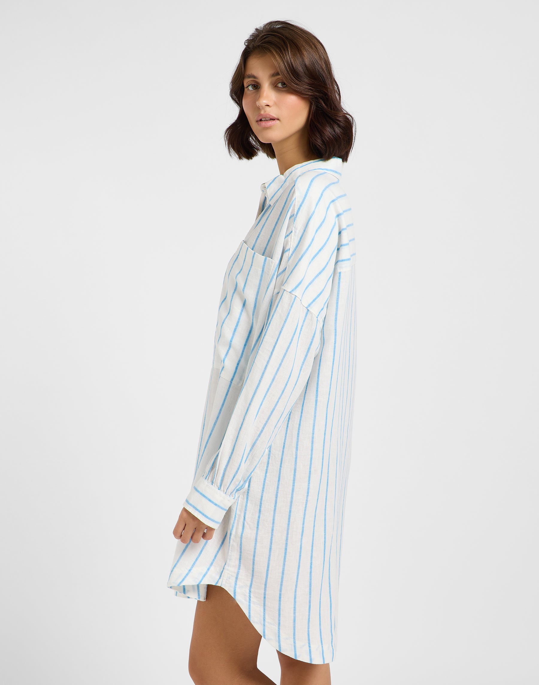 Robe Relaxed Shirt in Stream Blue Stripe Robes Lee