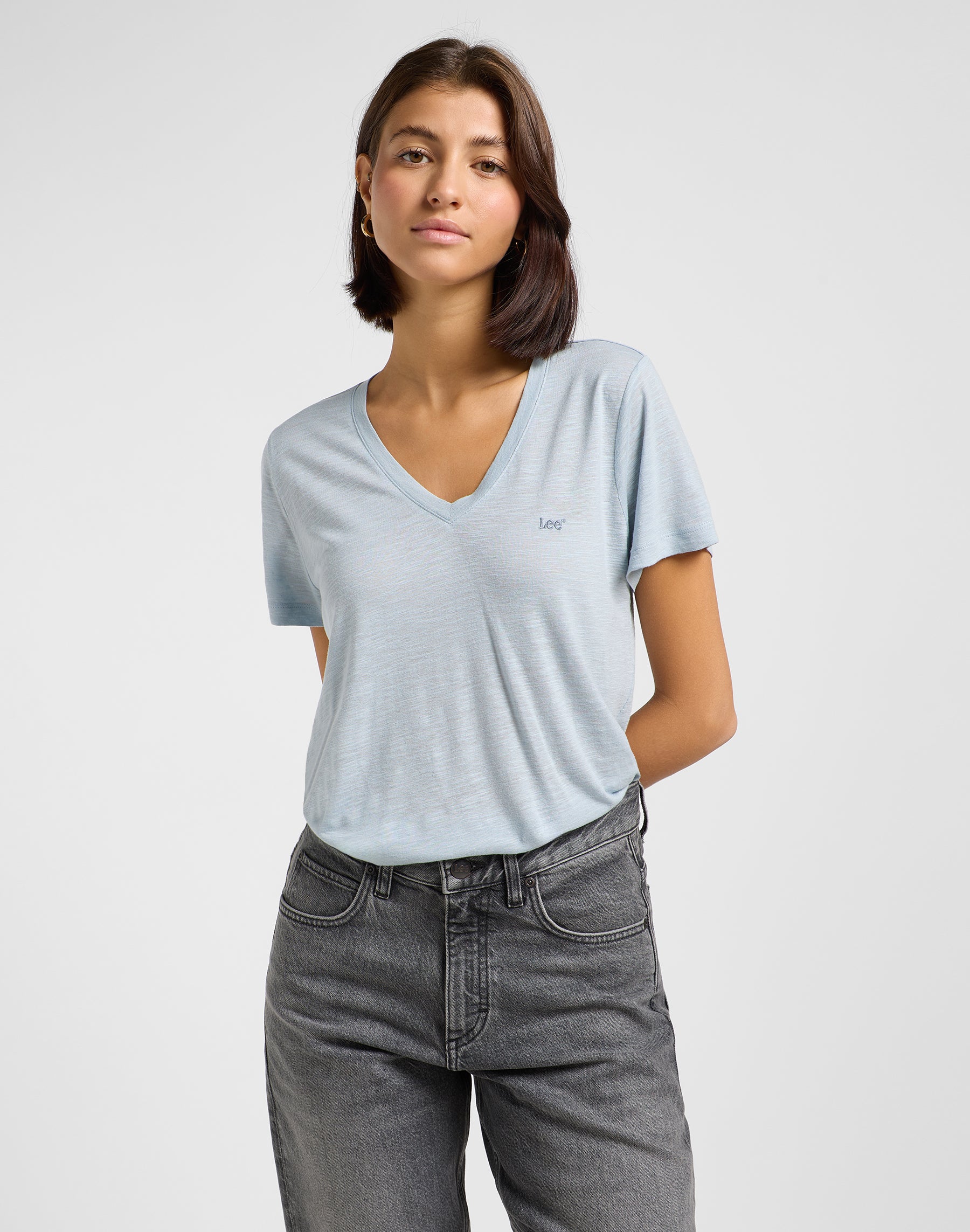 Tee shirt col en V gris béton T-shirts Lee