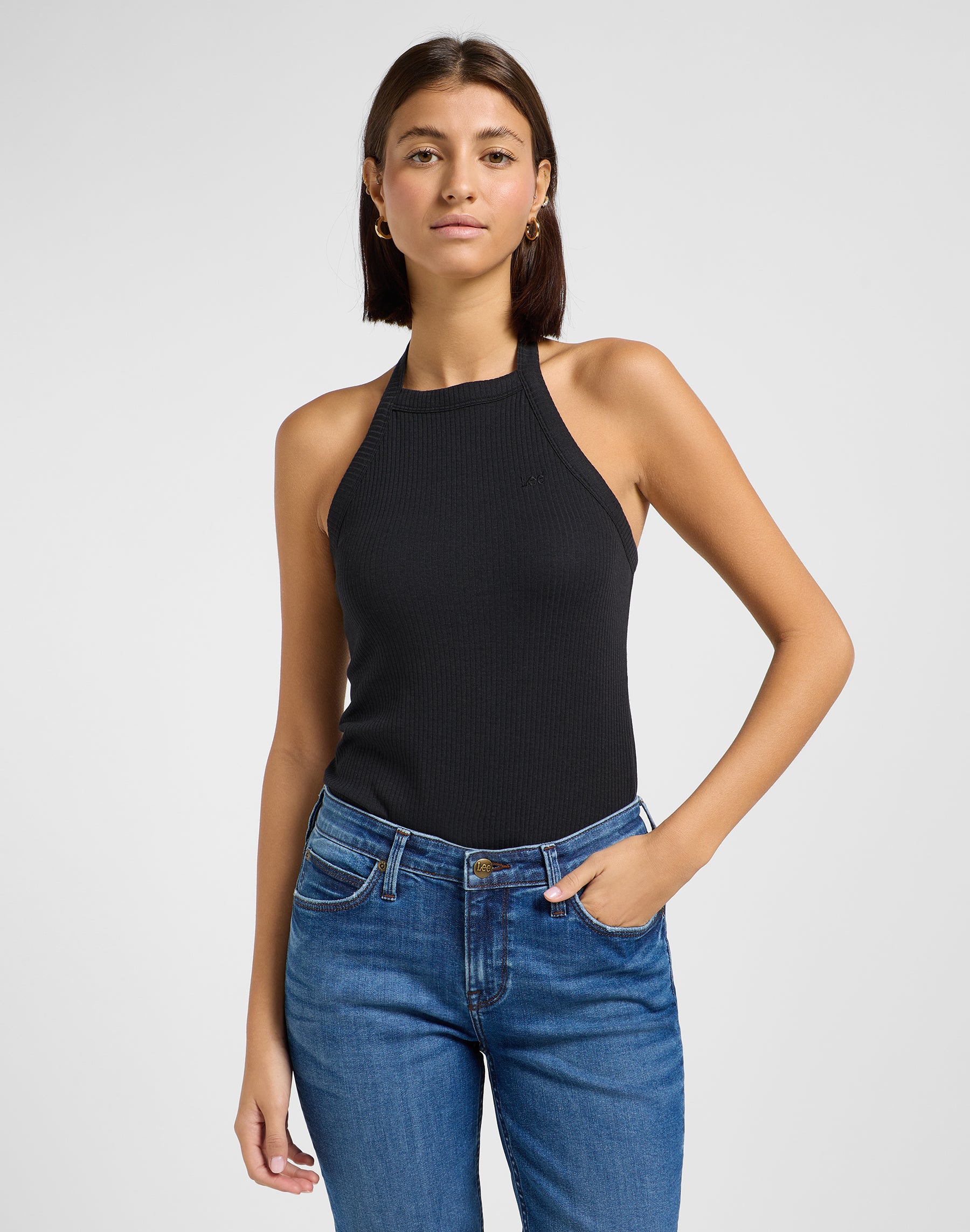 Open Back Halter Top in Unionall Black T-shirts Lee