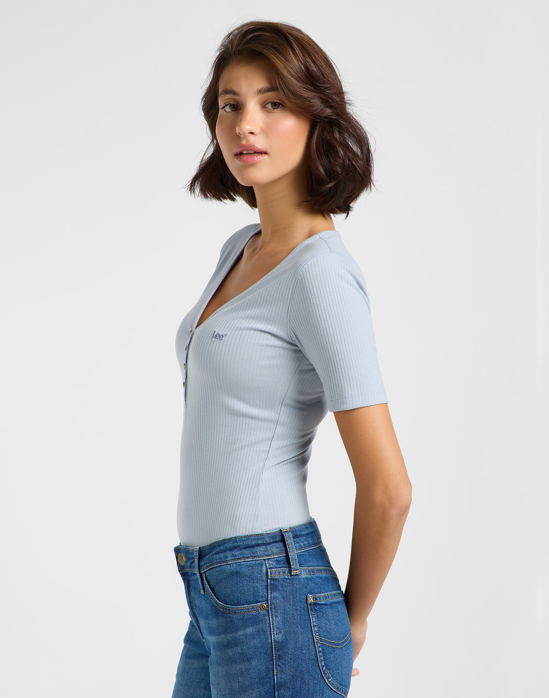 Ss Henley en gris béton T-shirts Lee