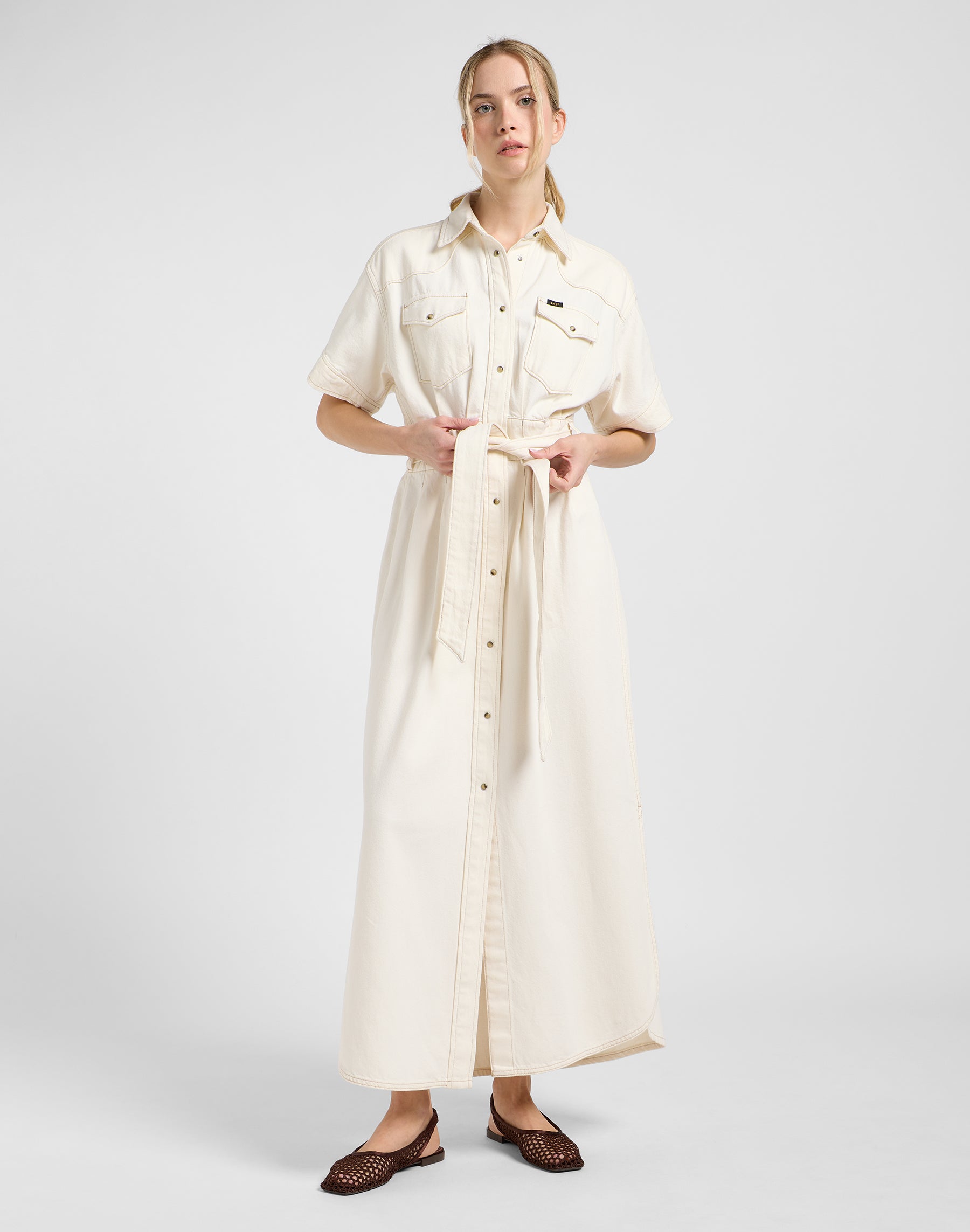 Ss Maxi Western Dress in Ecru Robes Lee