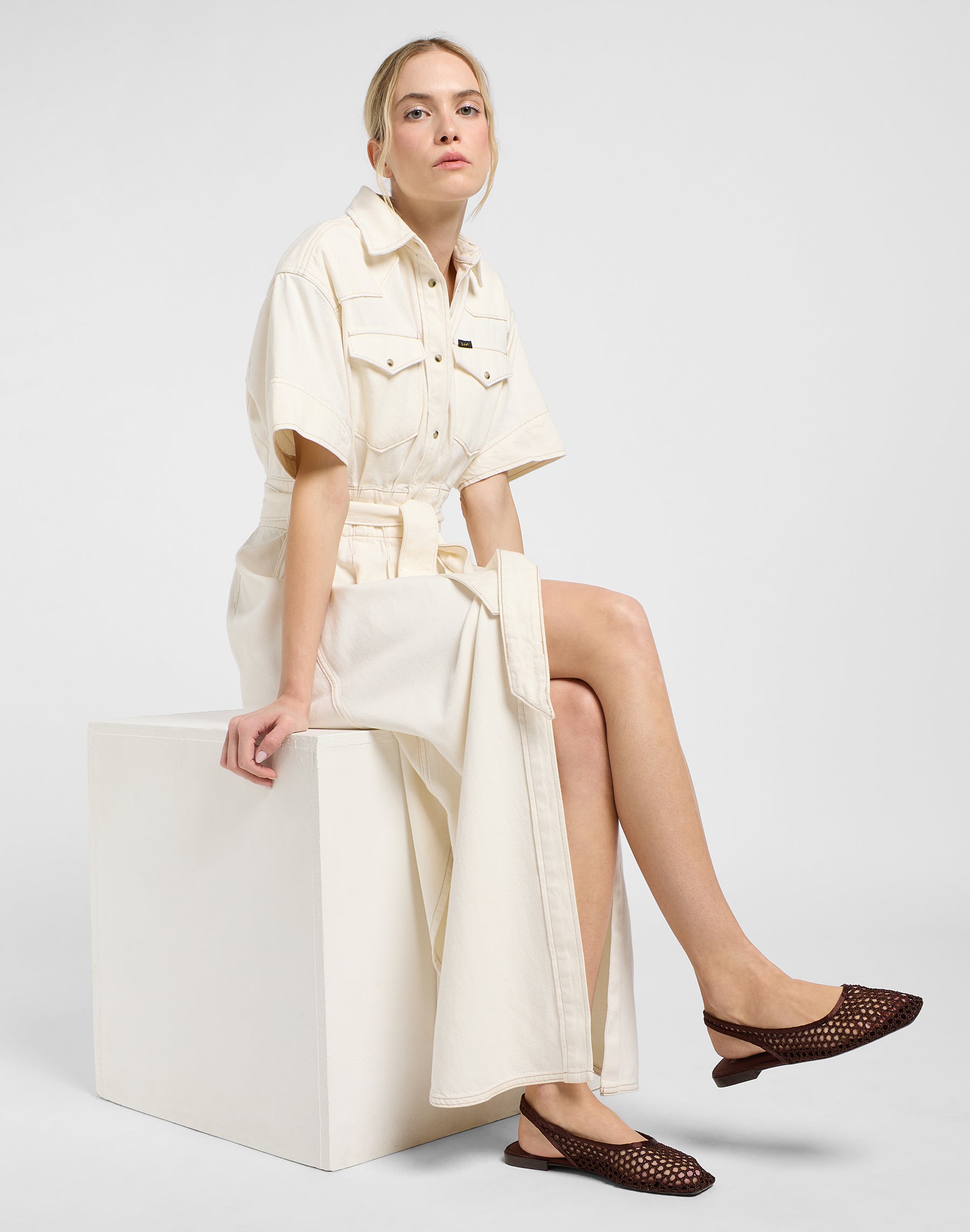 Ss Maxi Western Dress in Ecru Robes Lee