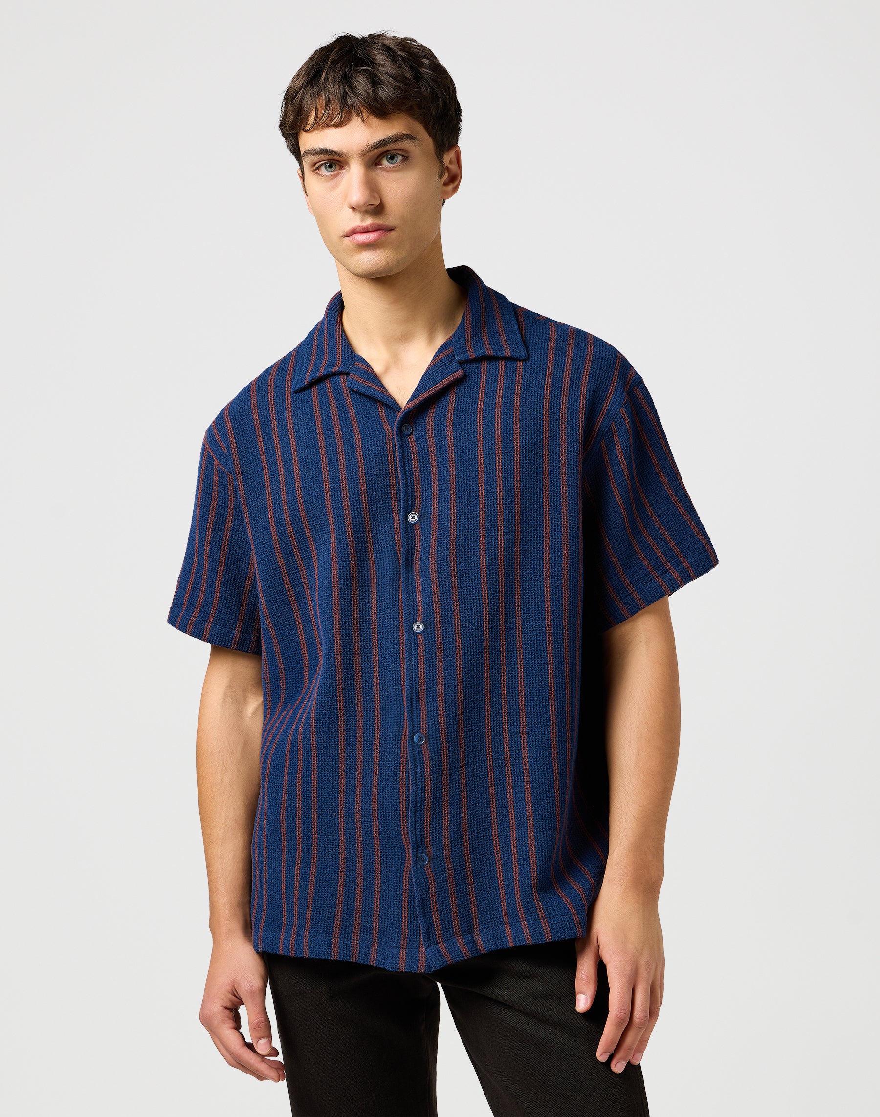 Ss Resort Shirt in Navy Stripe Chemises Wrangler