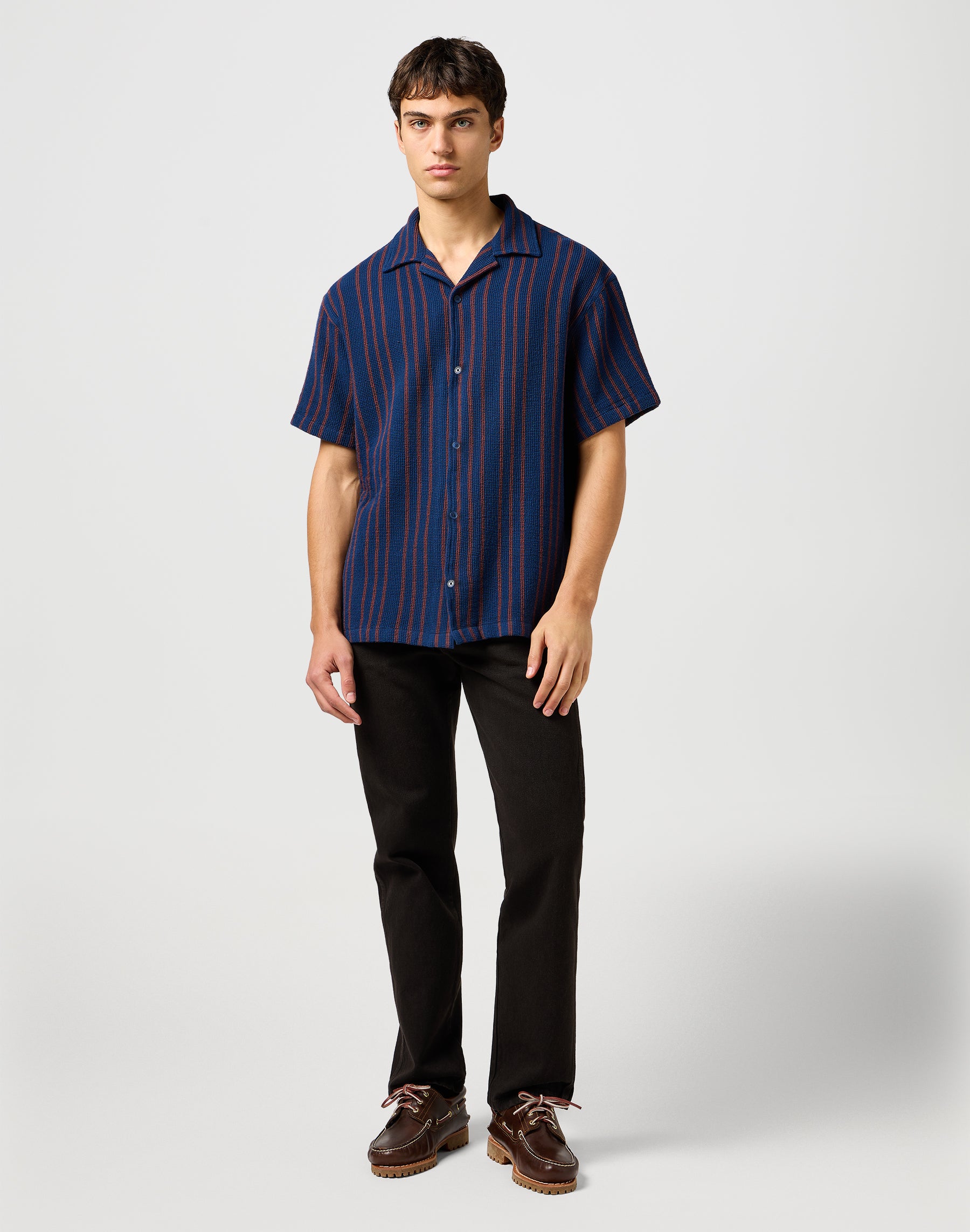 Ss Resort Shirt in Navy Stripe Chemises Wrangler