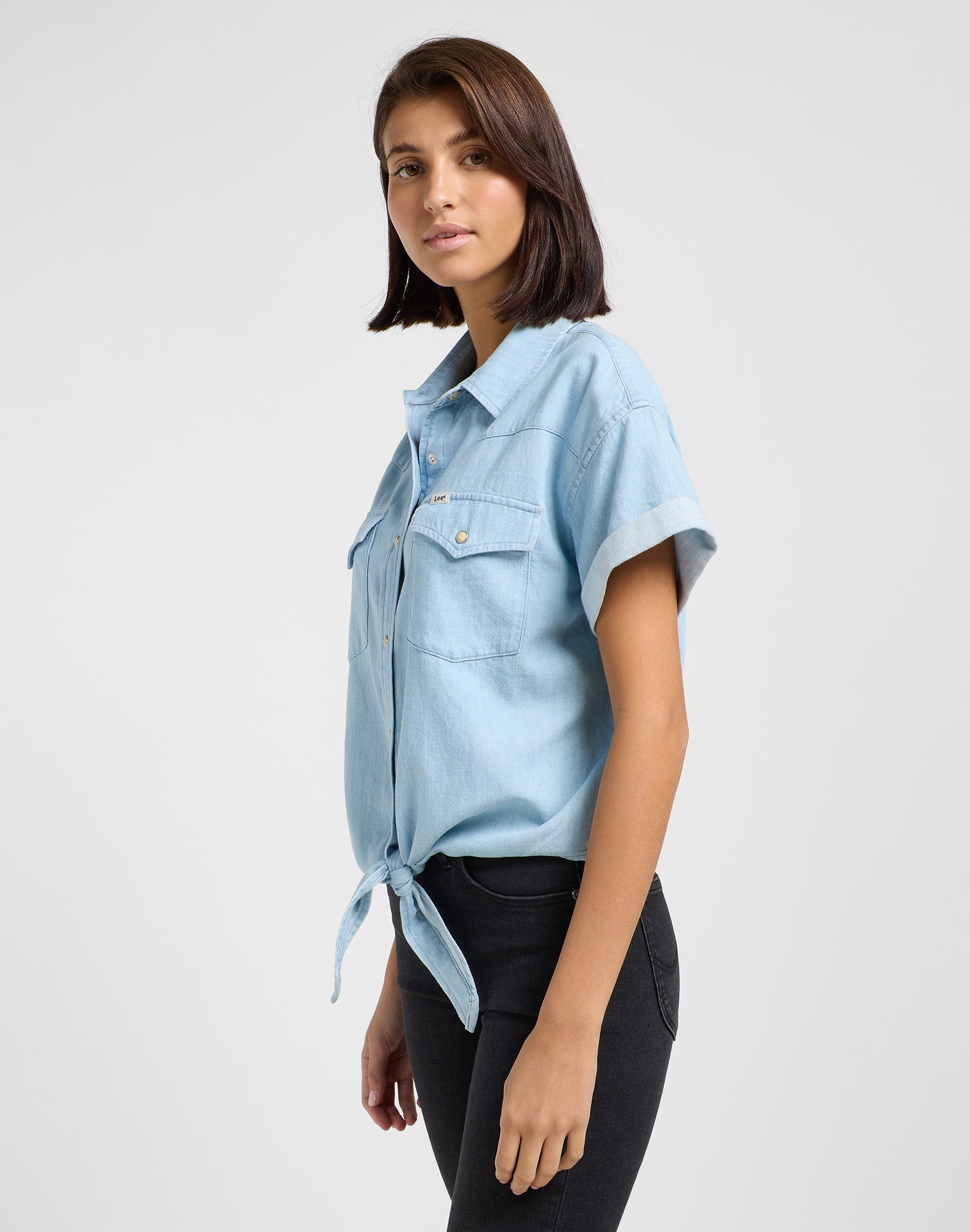Crop Tied Western Shirt in Light Mood Chemises Lee