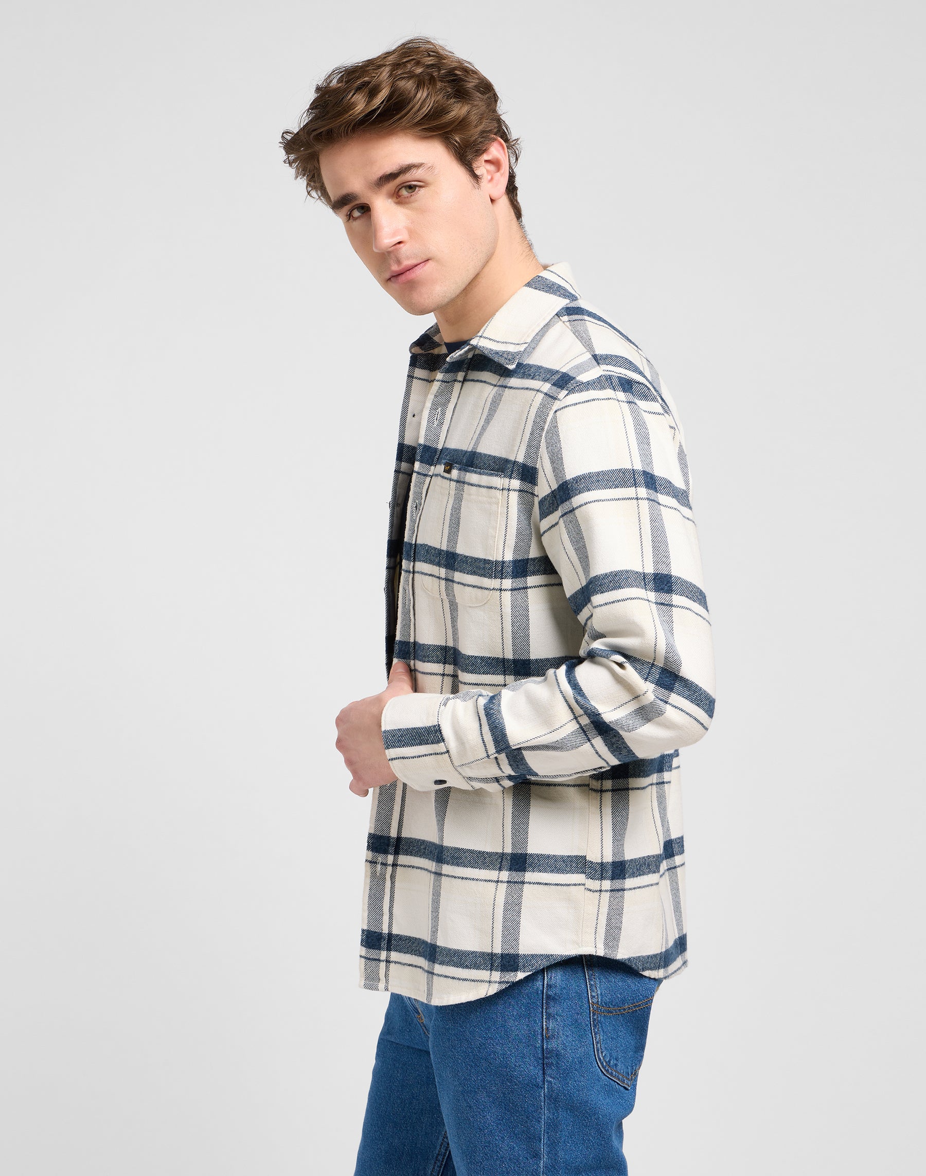 Chemise Mercantile en écru vintage Jaspe Plaid