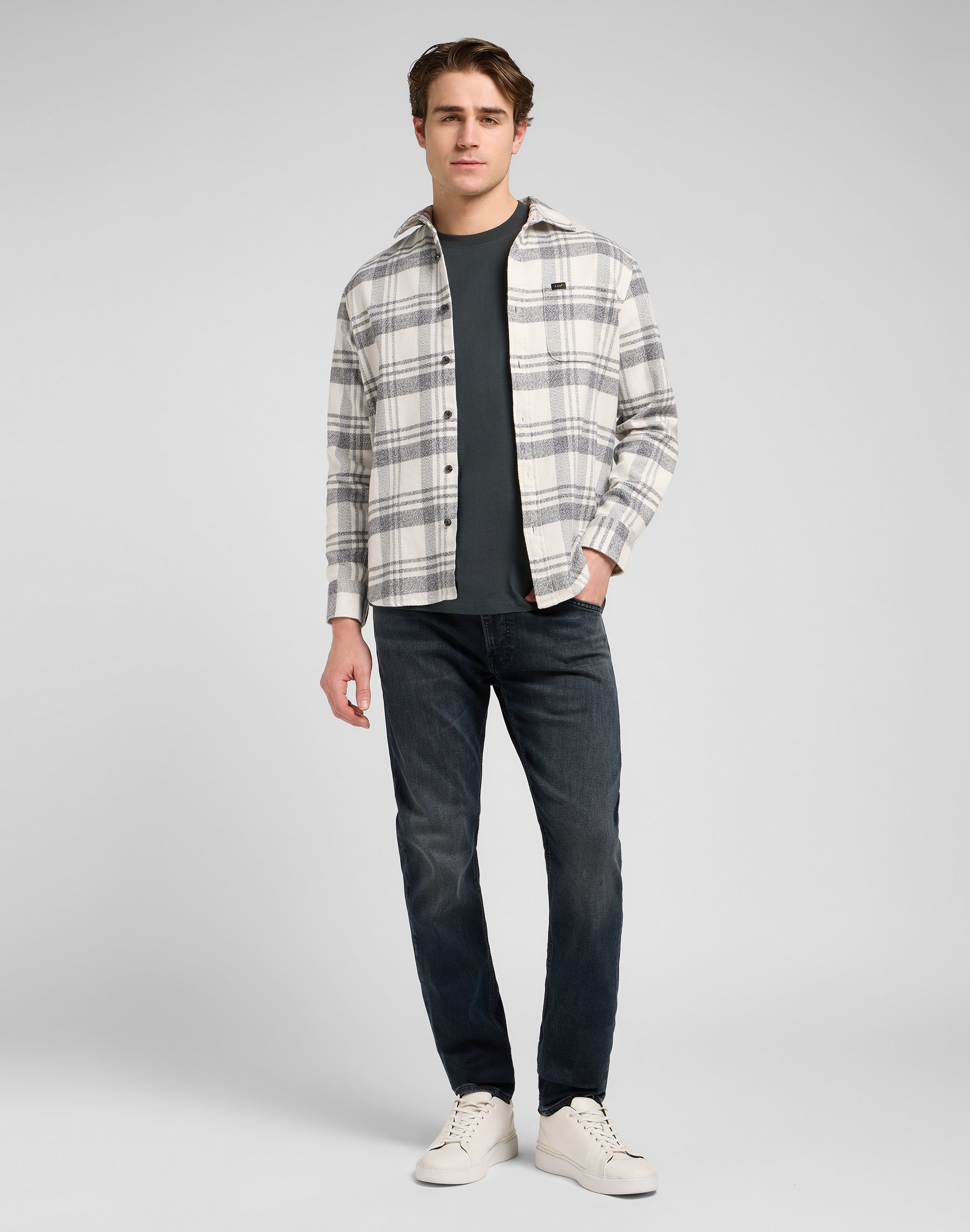 Chemise Mercantile in Painter Gray Jaspe Plaid Chemises Lee