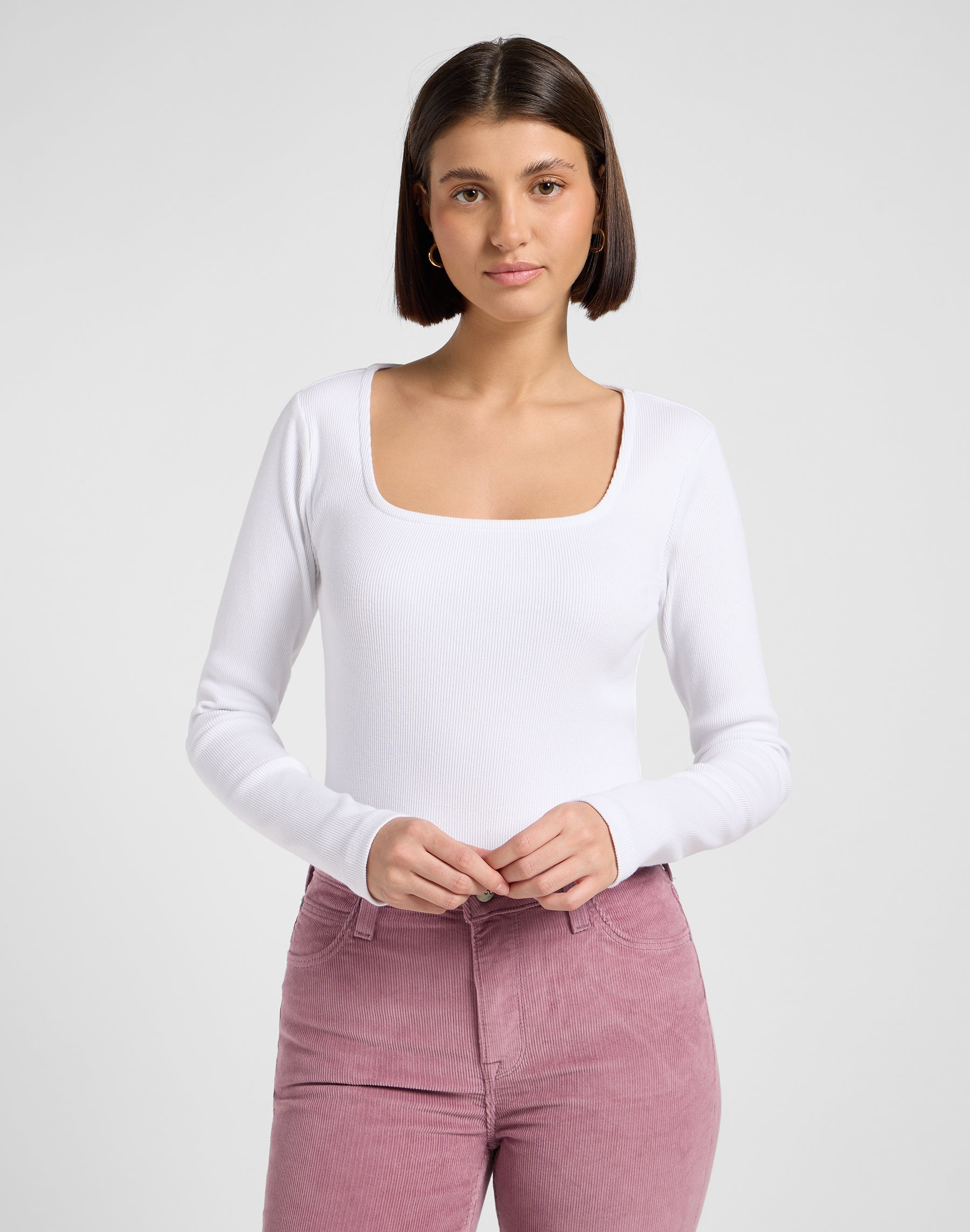 Ls Square Neck in Bright White T-shirts Lee