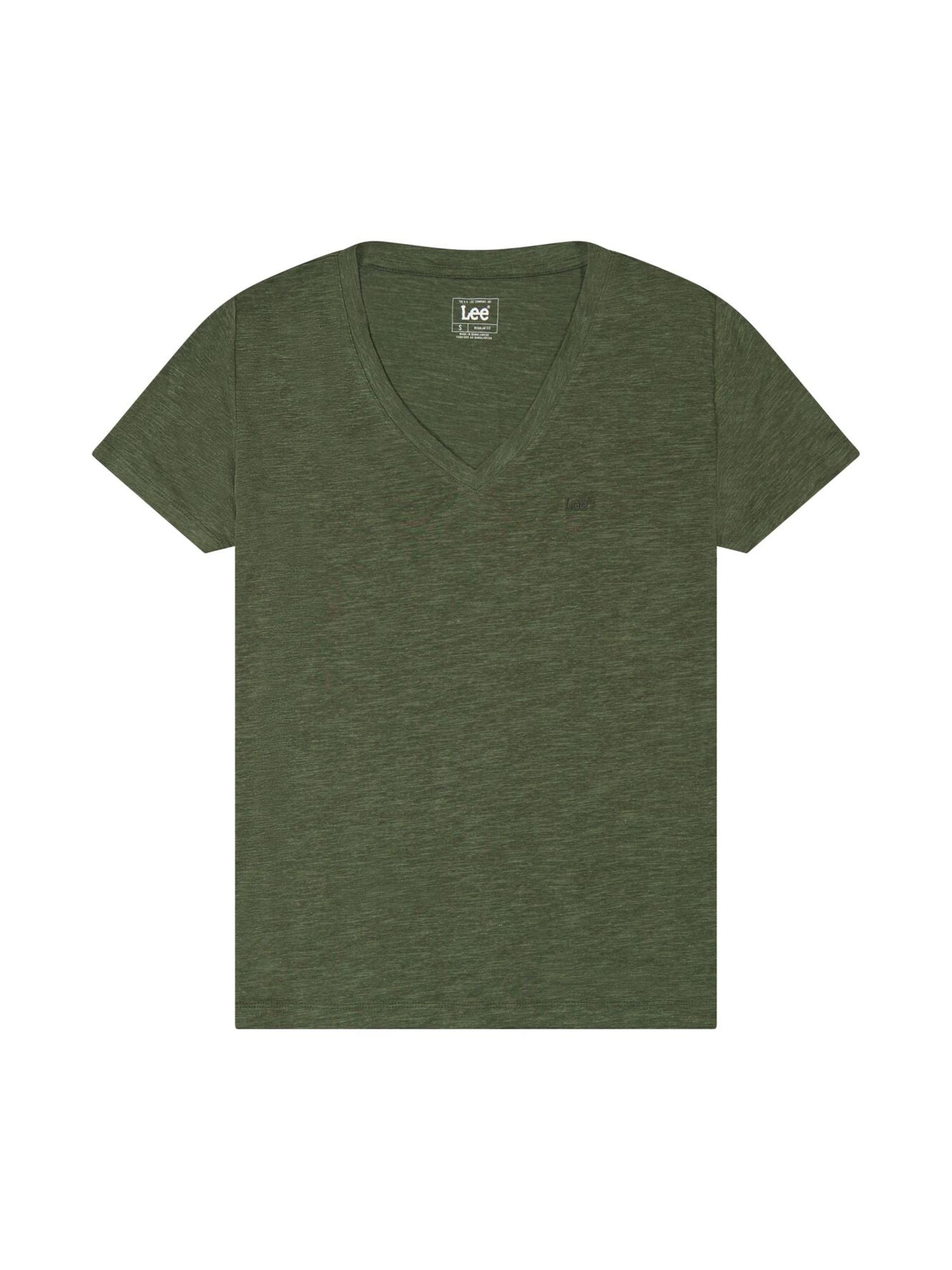 T-shirt col en V en Oak Moss