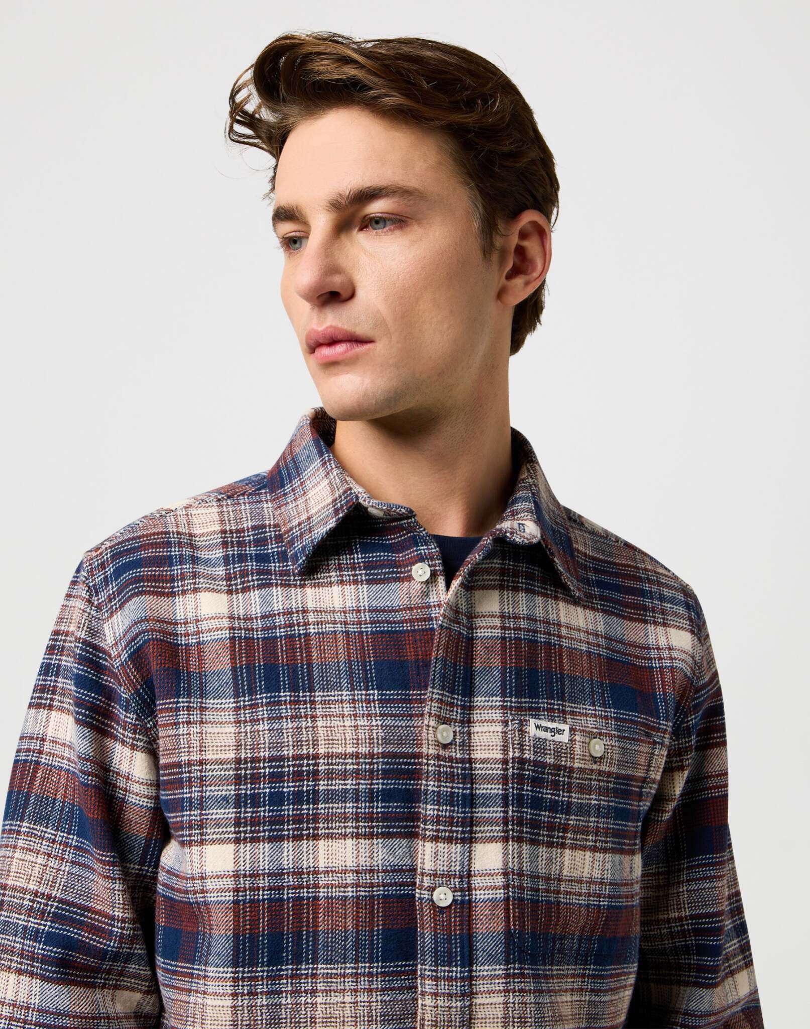 Brushed 1 Pkt Shirt in Navy Birch Chemises Wrangler