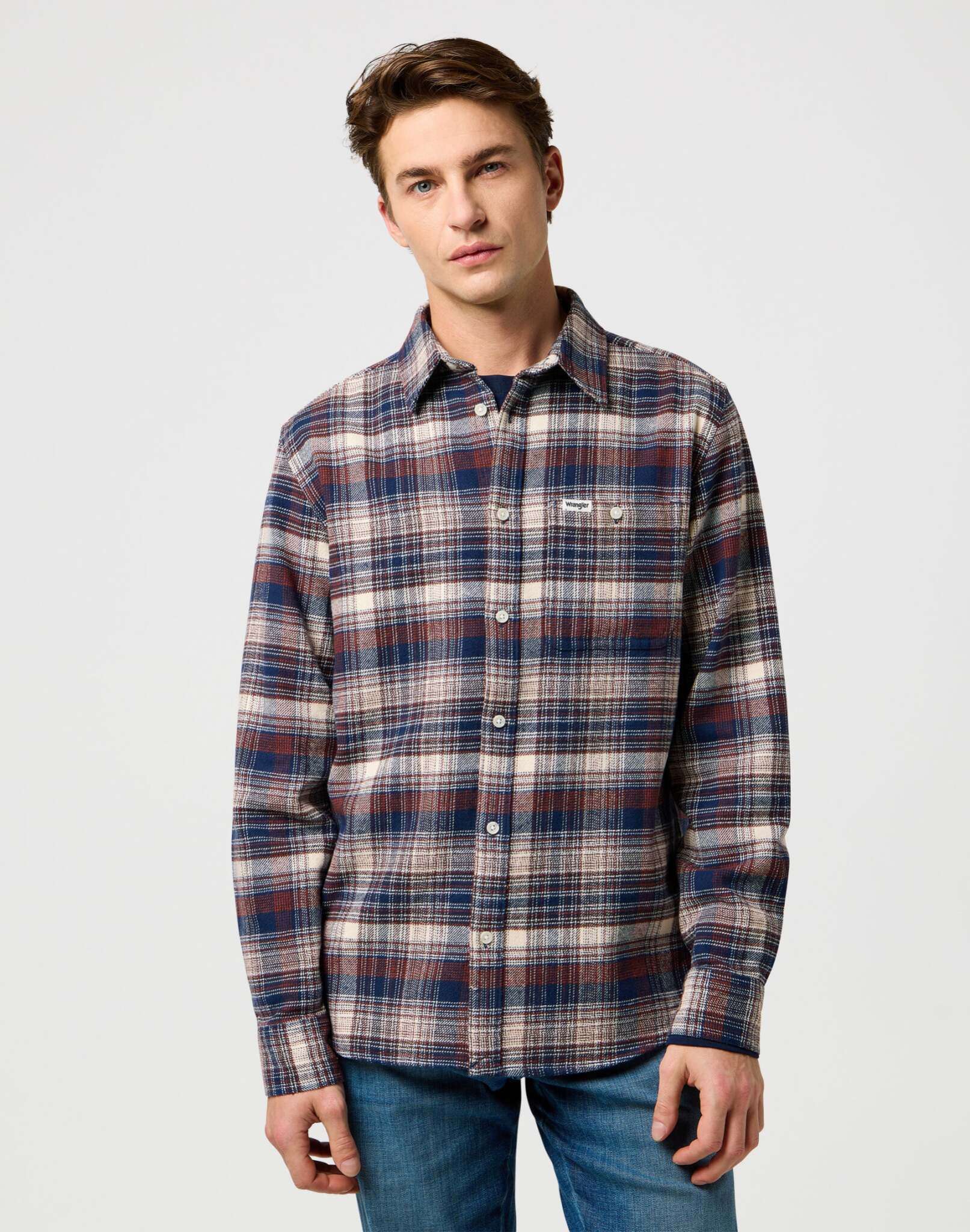 Brushed 1 Pkt Shirt in Navy Birch Chemises Wrangler