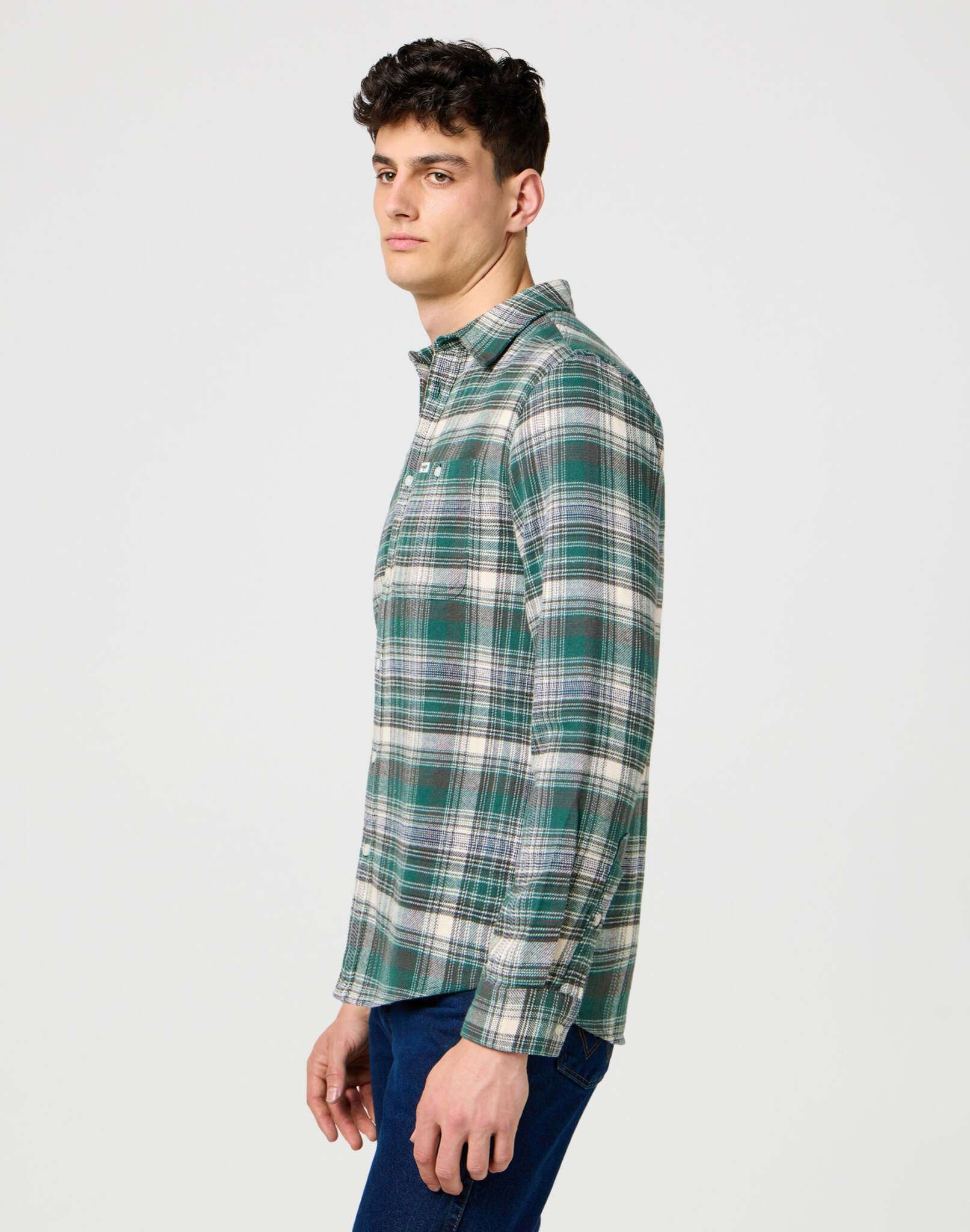 Brushed 1 Pkt Shirt in Green Birch Chemises Wrangler
