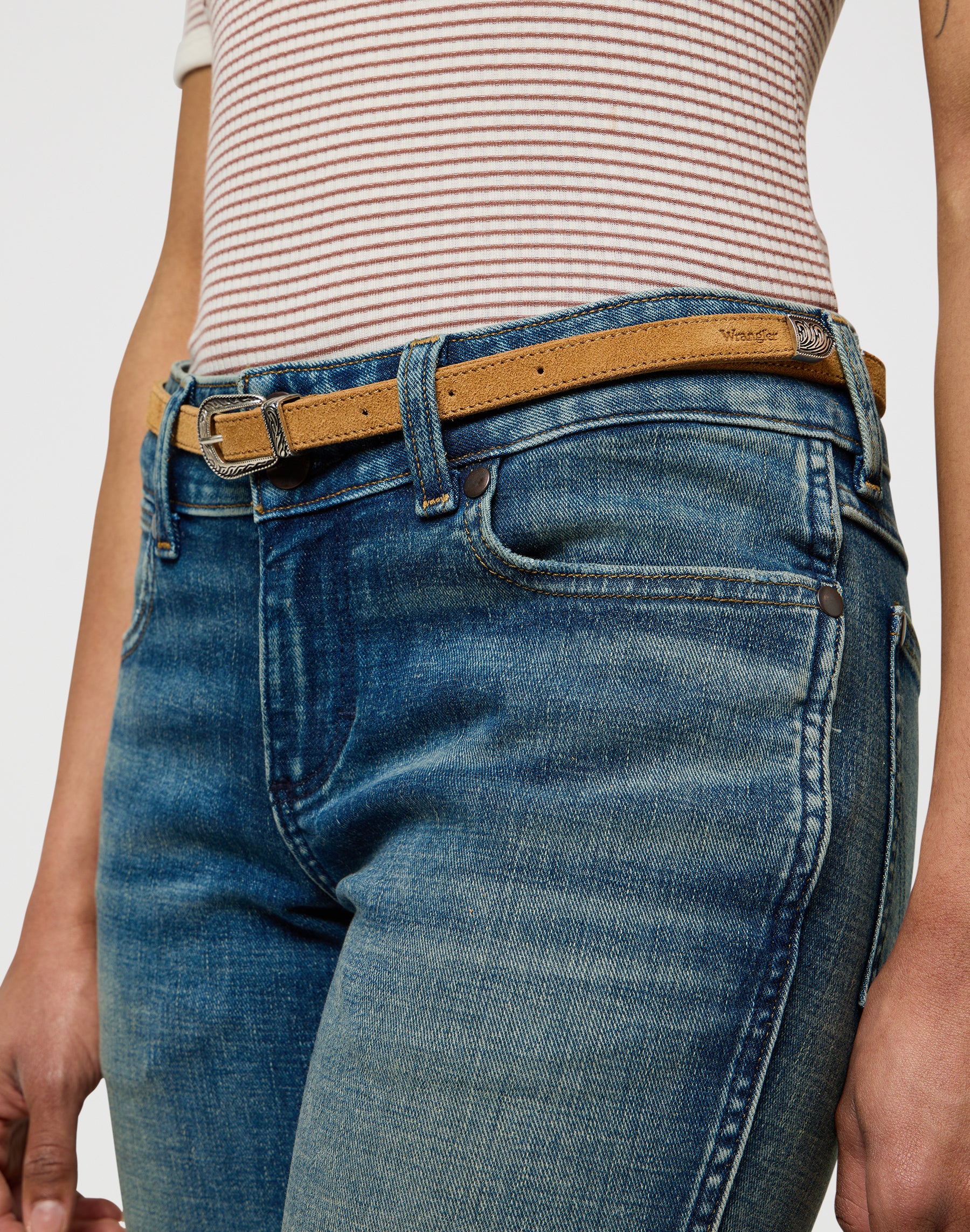 Thin Western Belt in Camel Ceinture Wrangler