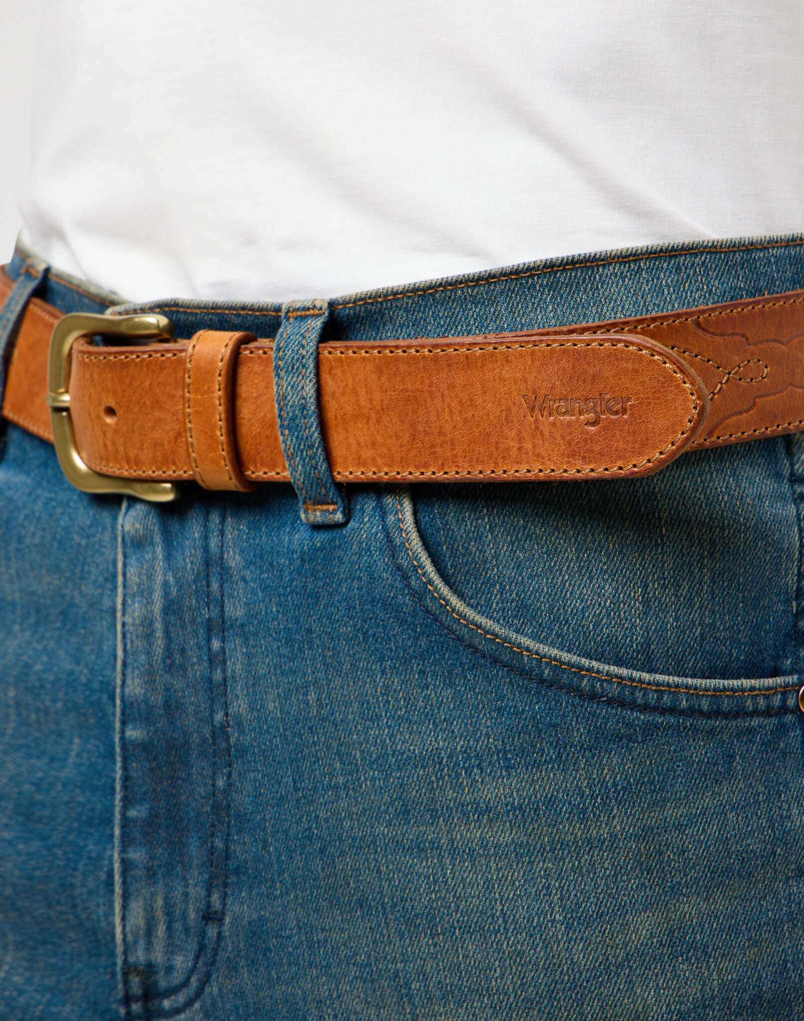 Western Stitch Belt in Cognac Ceinture Wrangler