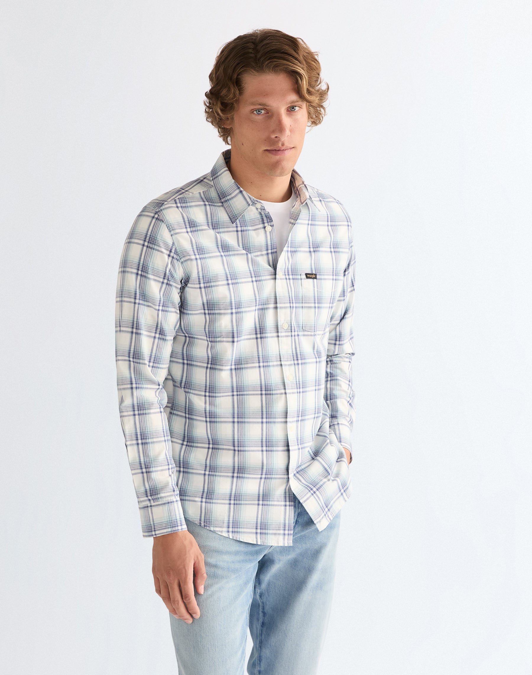 1 chemise à poche bleue et blanche Chemises Wrangler