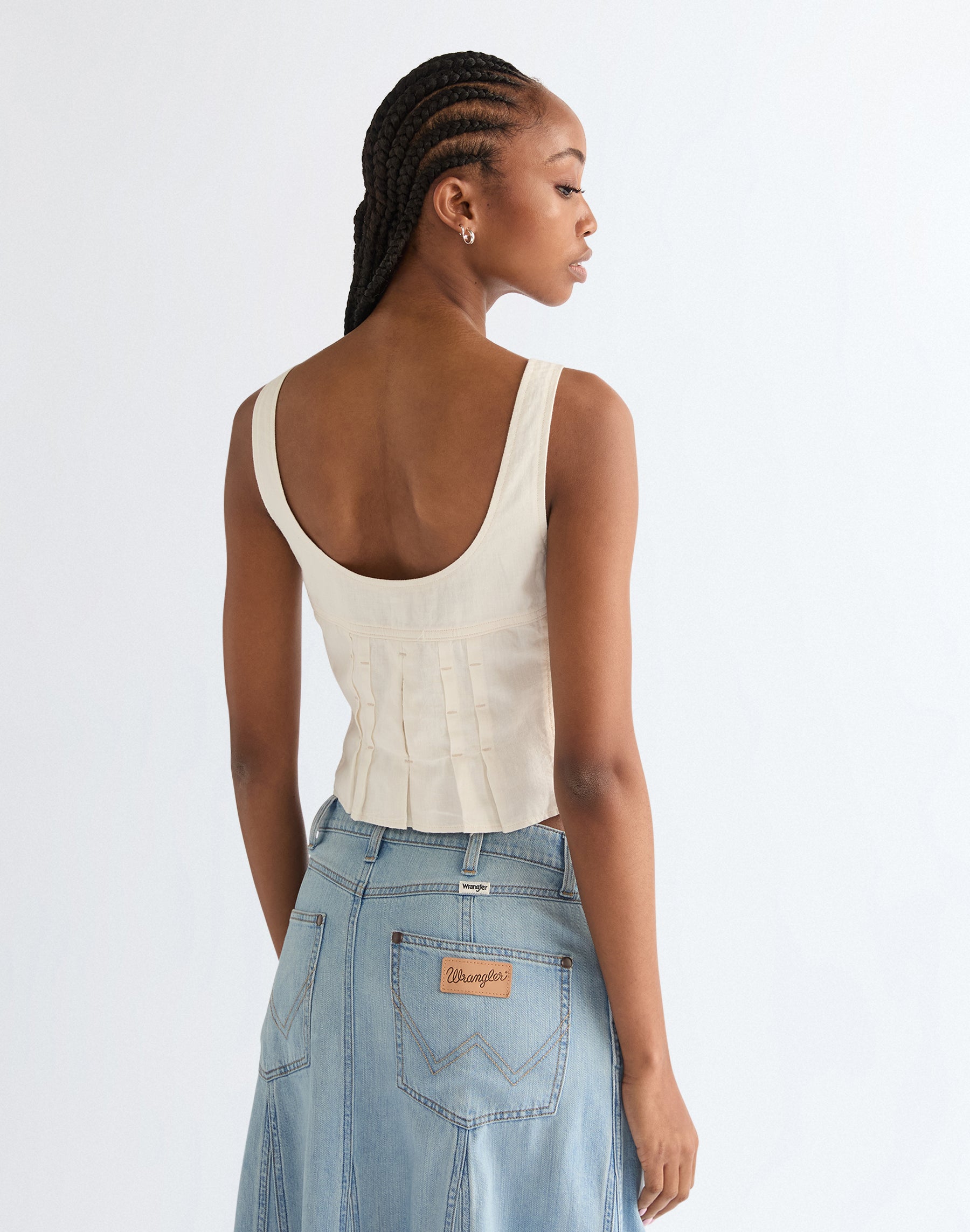 Haut corset plissé blanc délavé T-shirts Wrangler