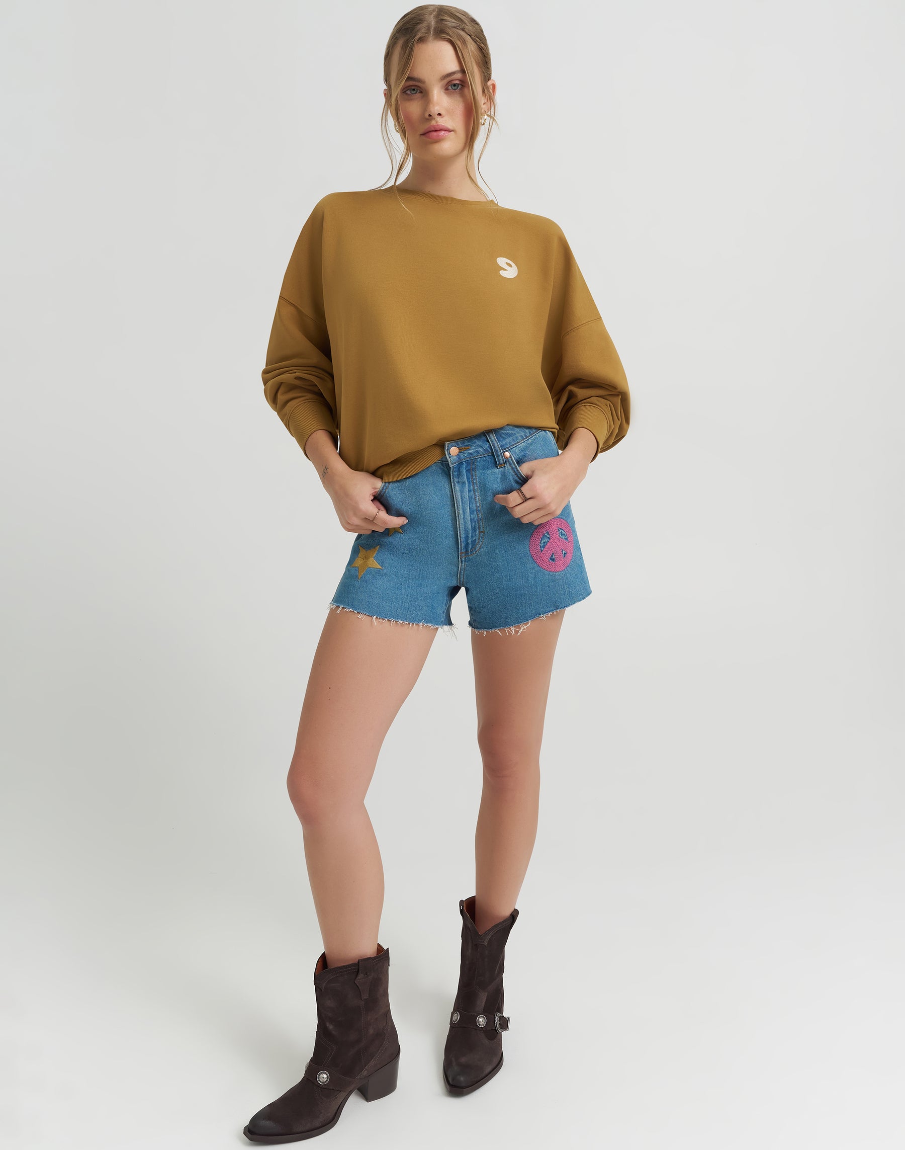 Bon sweat-shirt en jean marron Sweatshirts Wrangler