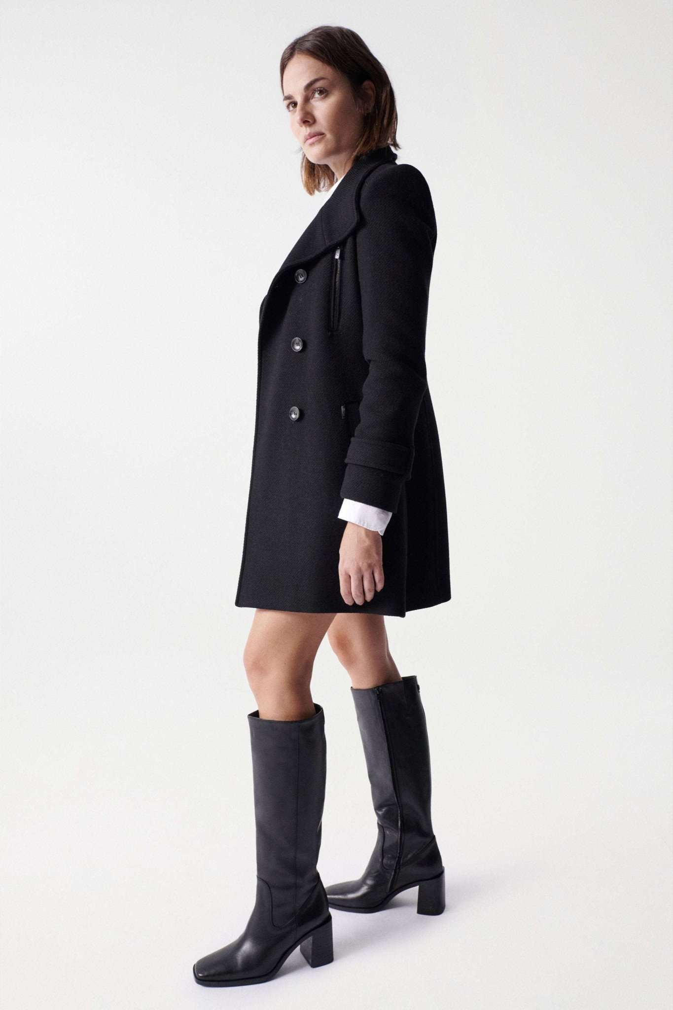 Grace Long Woolen Coat in Black Vestes Salsa Jeans   