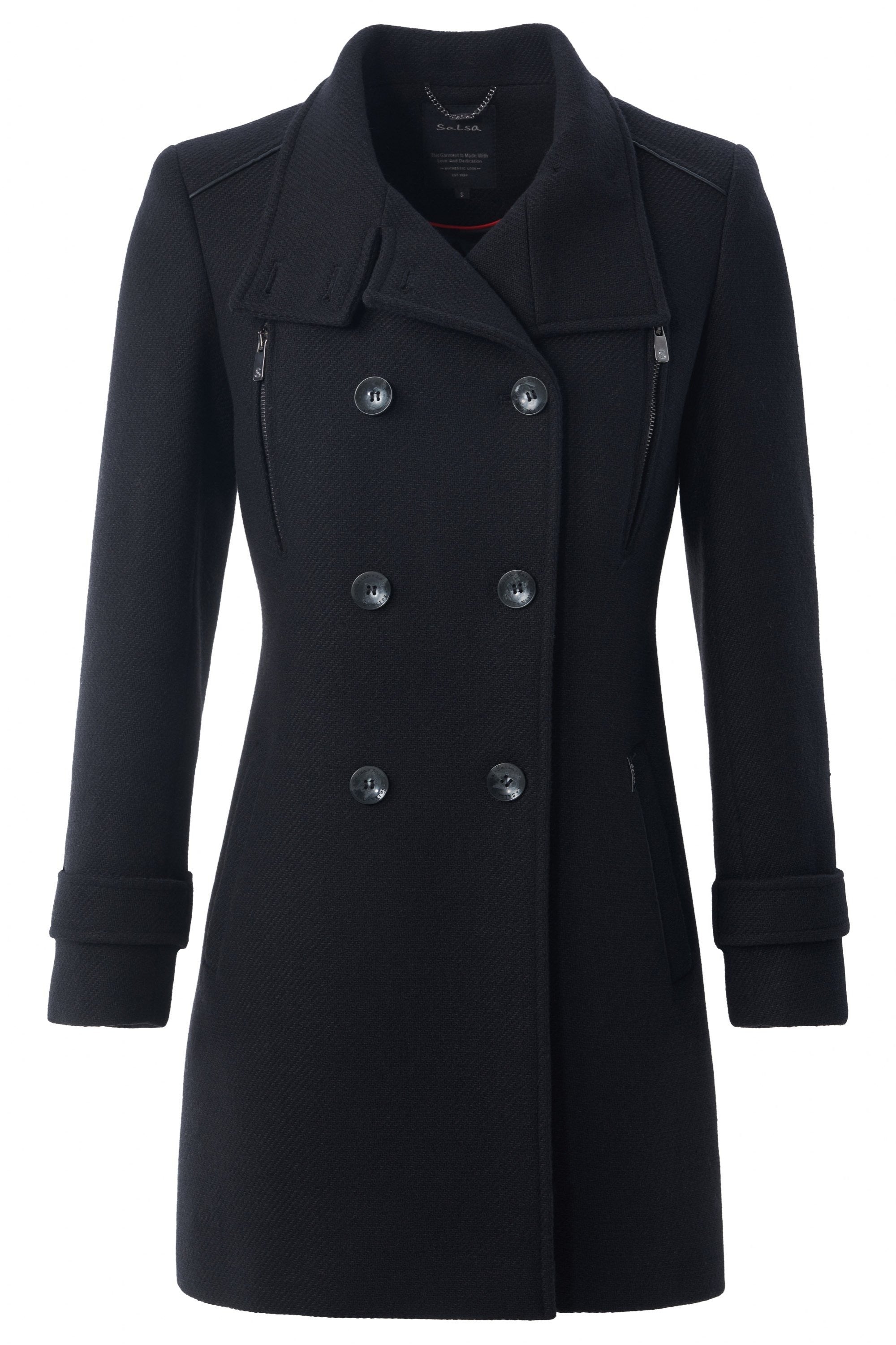 Grace Long Woolen Coat in Black Vestes Salsa Jeans