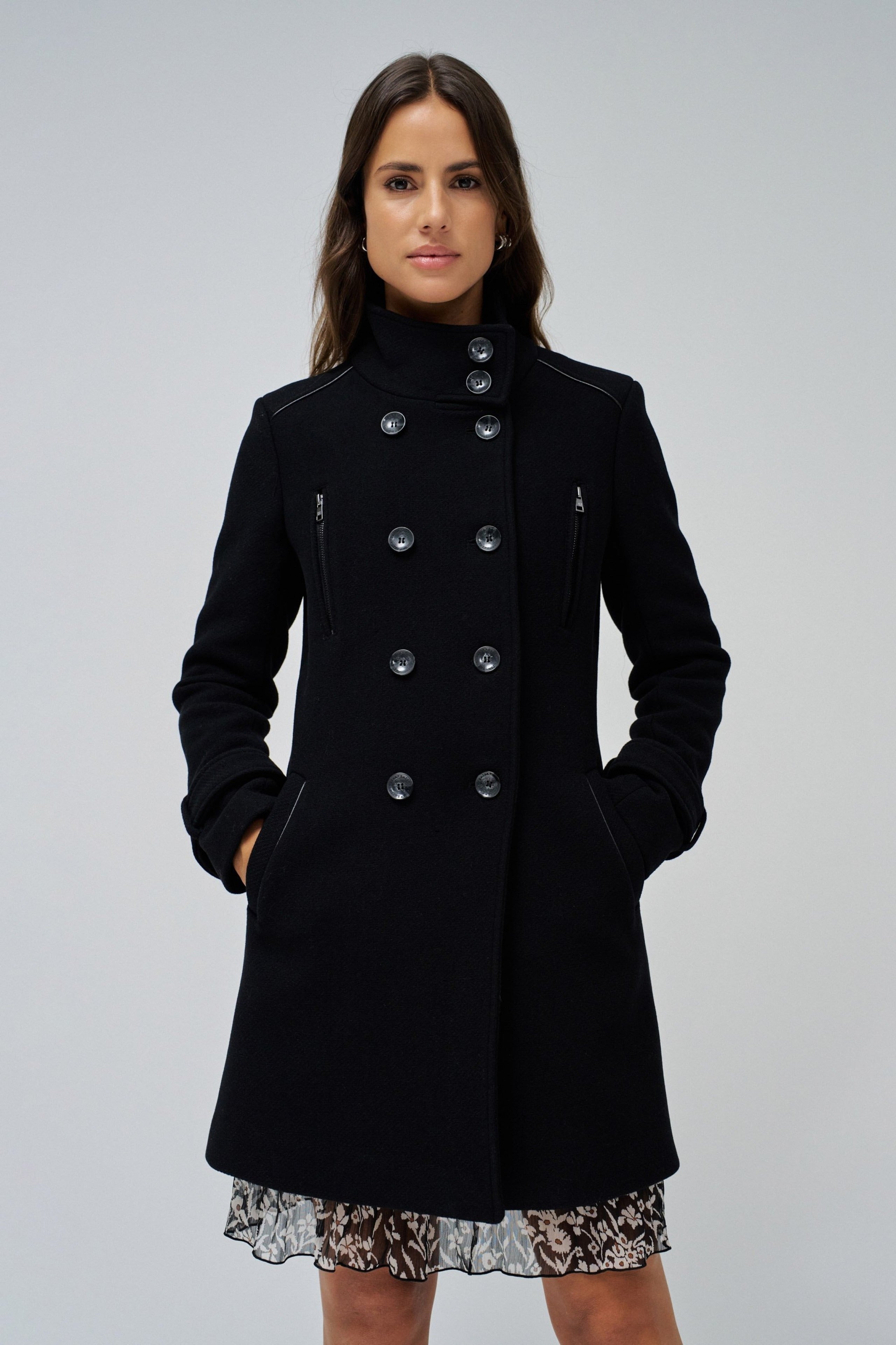 Grace Long Woolen Coat in Black Vestes Salsa Jeans