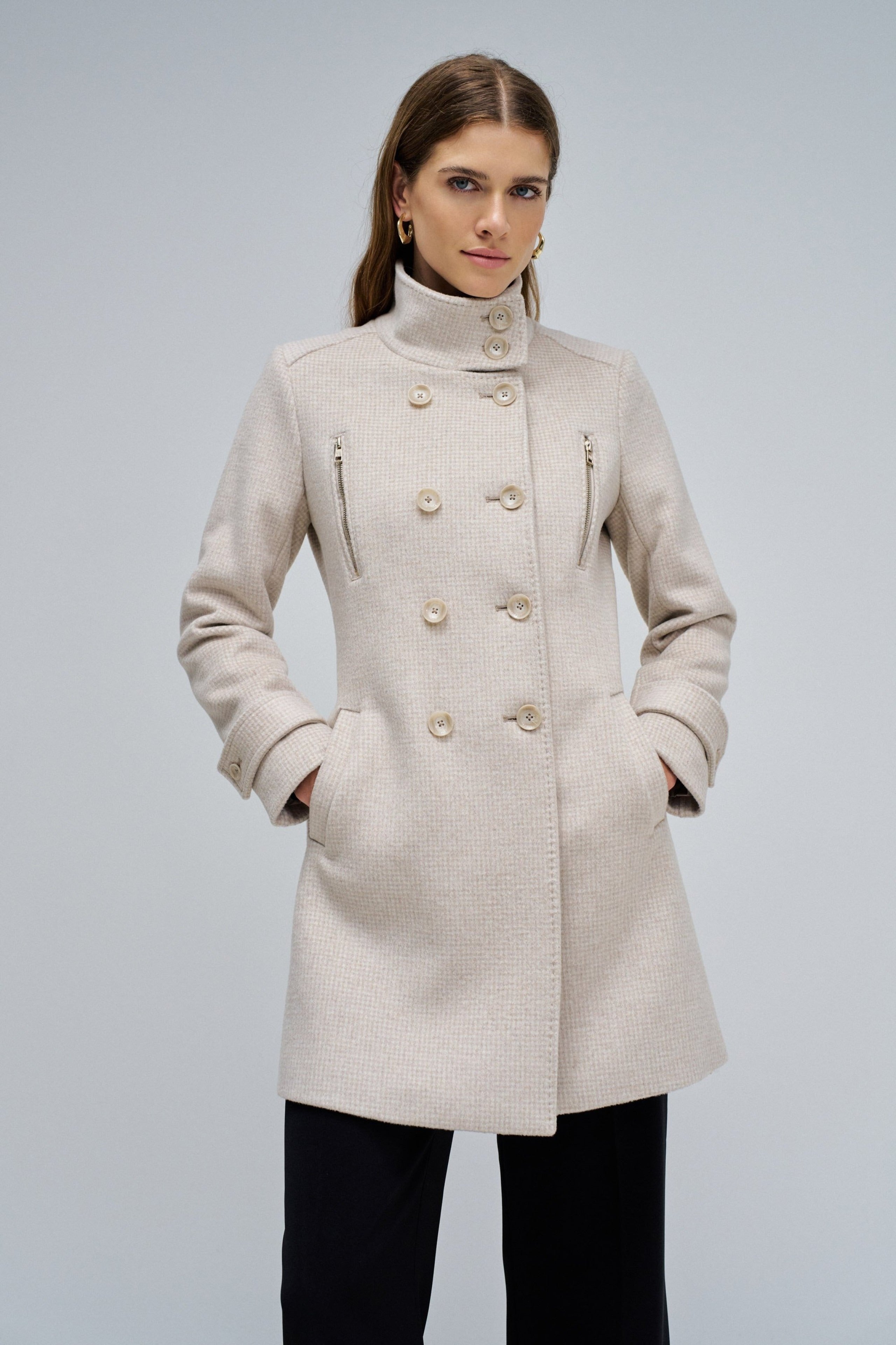 Grace Long Woolen Coat in Light Beige V1 Vestes Salsa Jeans