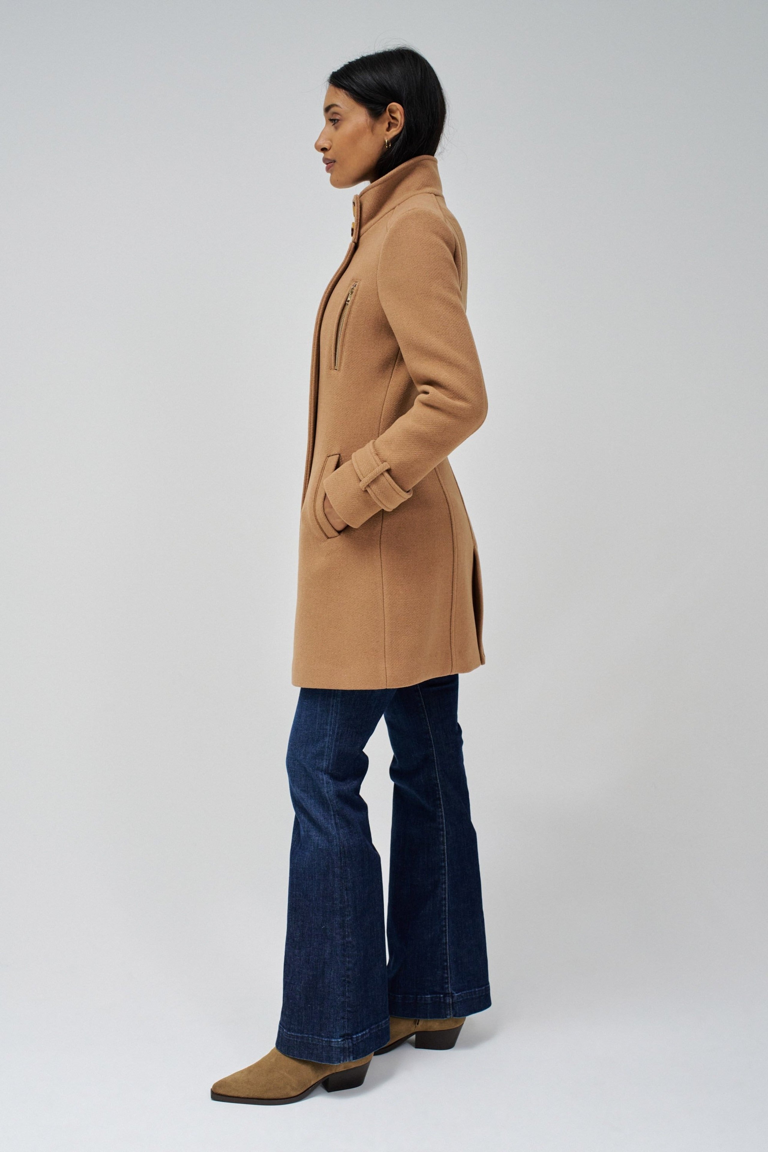 Grace Long Woolen Coat in Medium Beige Vestes Salsa Jeans