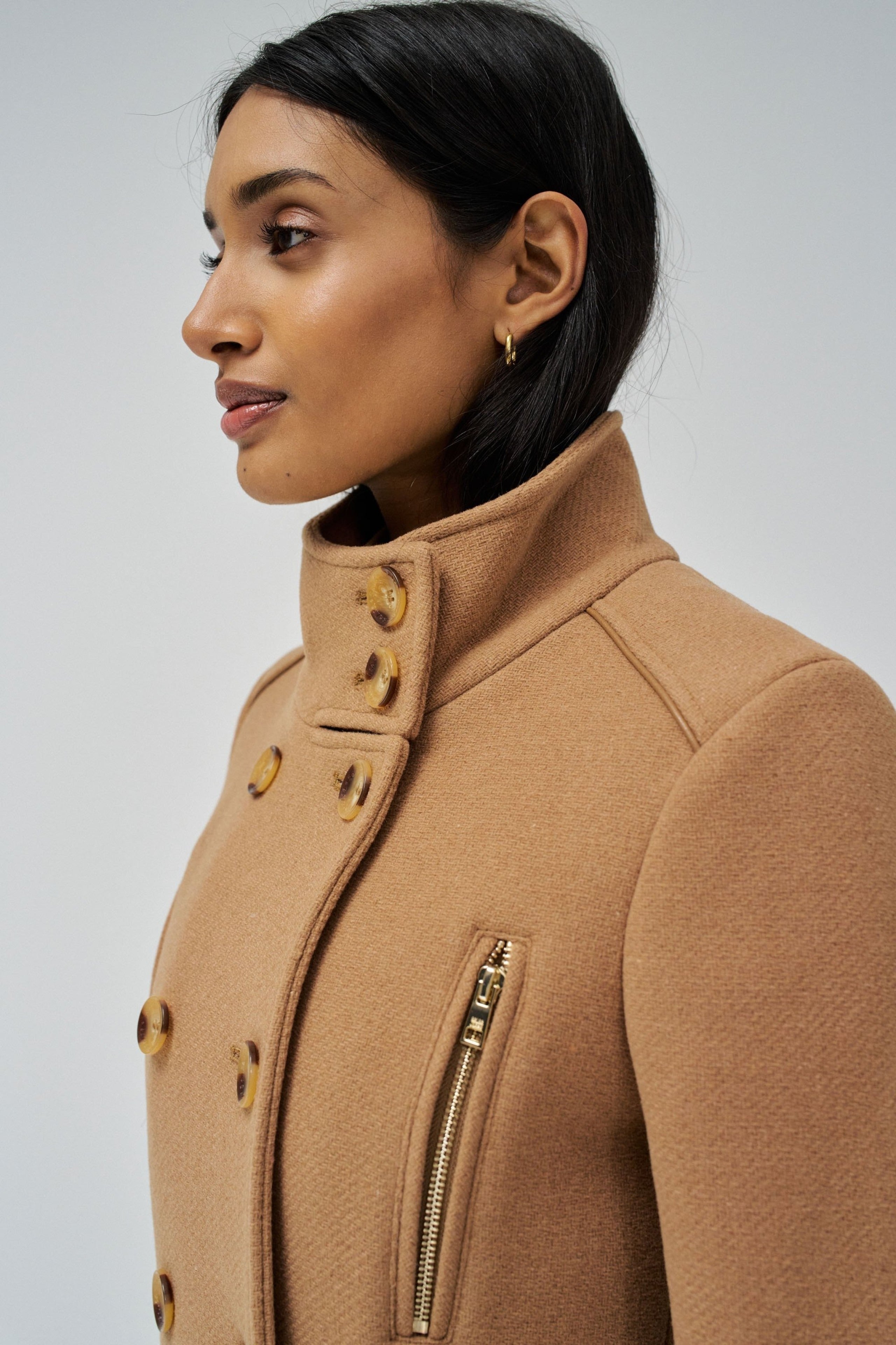 Grace Long Woolen Coat in Medium Beige Vestes Salsa Jeans