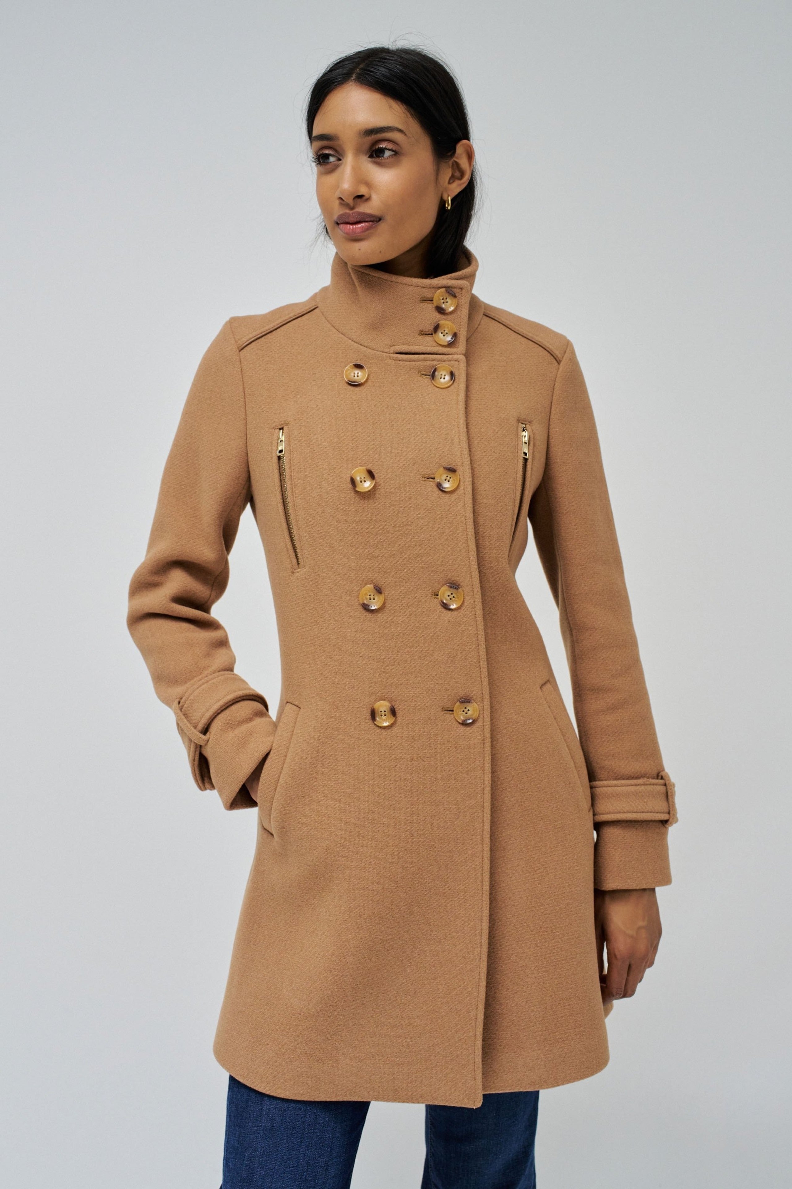 Grace Long Woolen Coat in Medium Beige Vestes Salsa Jeans