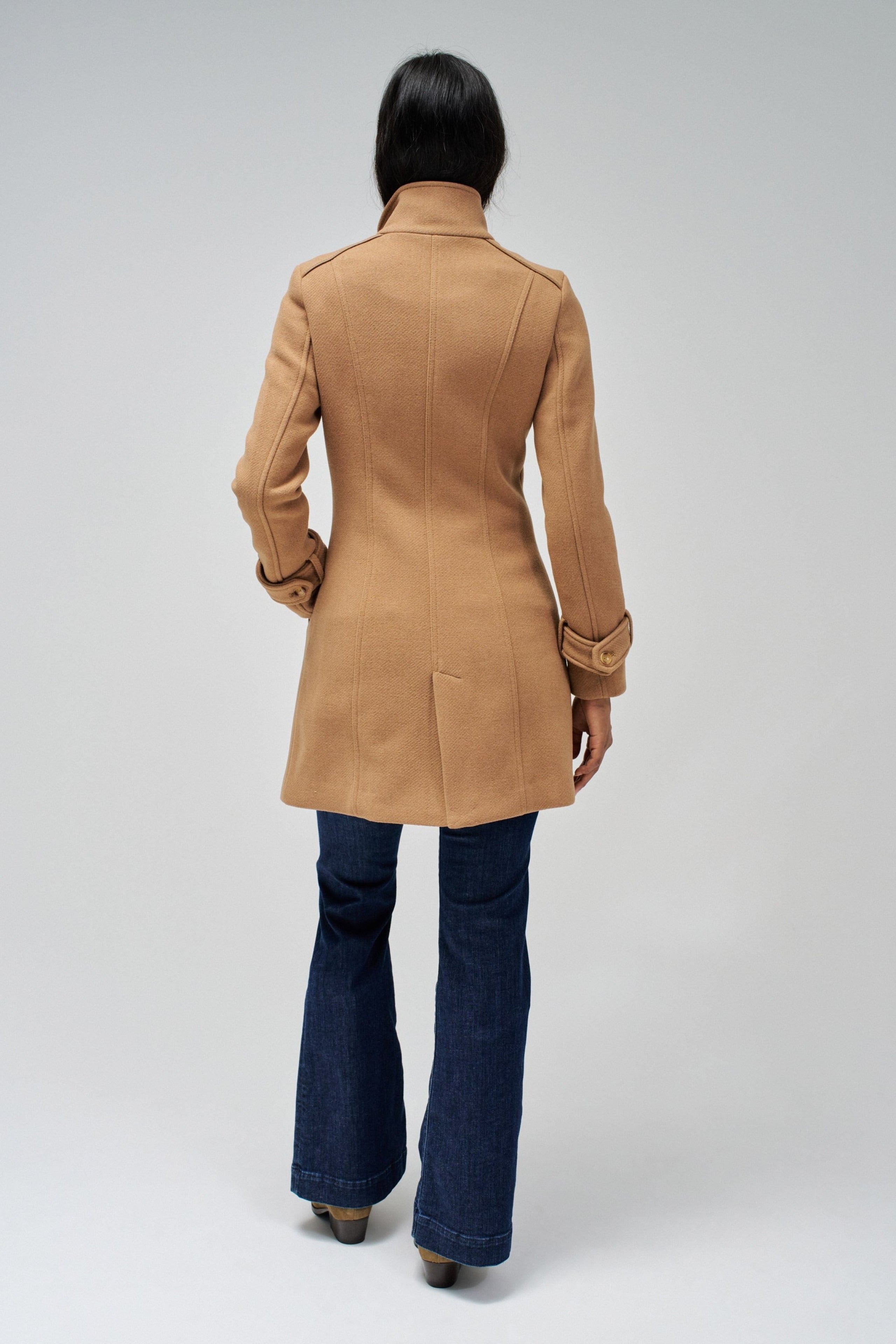 Grace Long Woolen Coat in Medium Beige Vestes Salsa Jeans