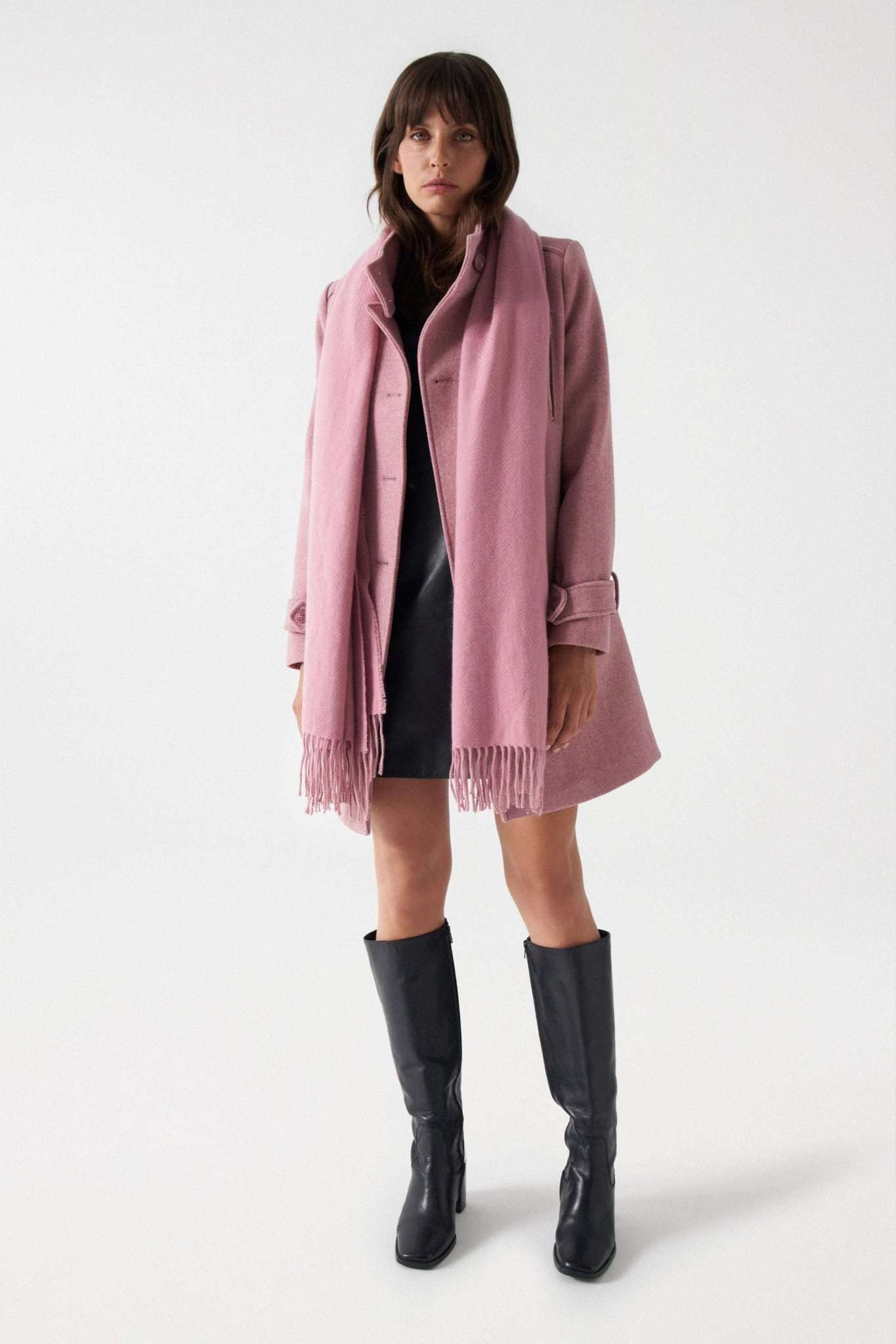 Grace Long Woolen Coat in Medium Pink Vestes Salsa Jeans   