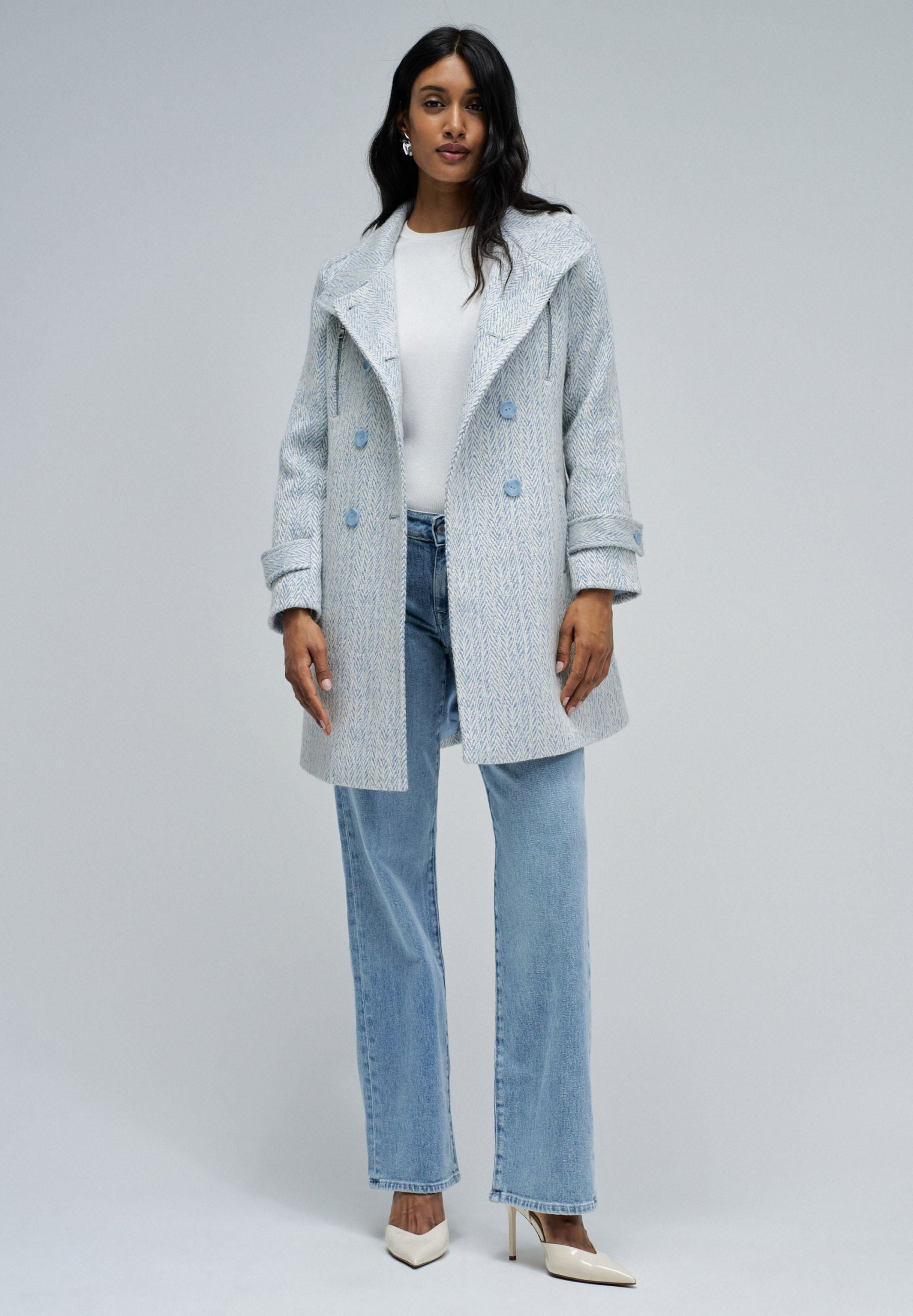 Grace Long Woolen Coat in Light Blue V1 Vestes Salsa Jeans
