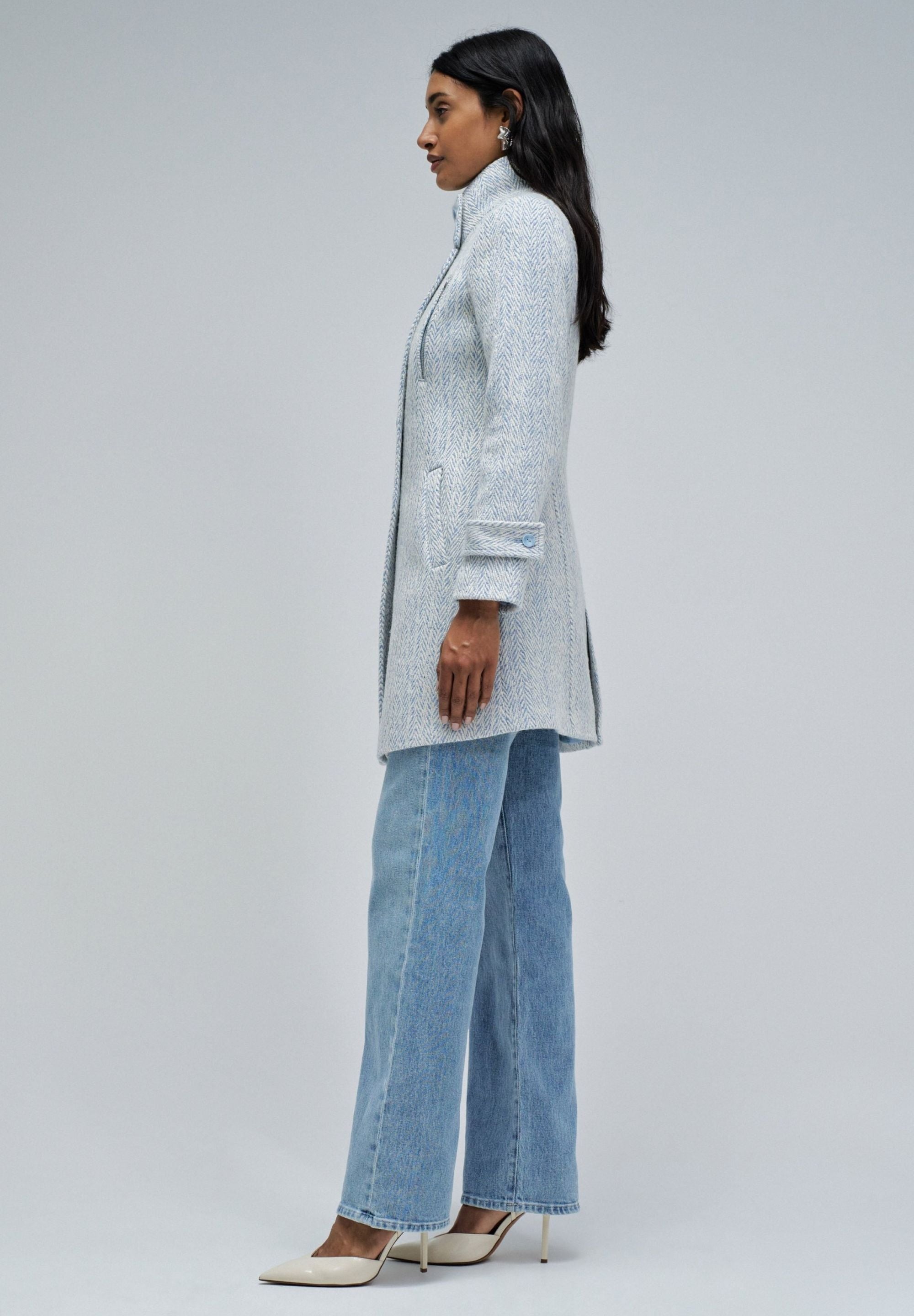 Grace Long Woolen Coat in Light Blue V1 Vestes Salsa Jeans