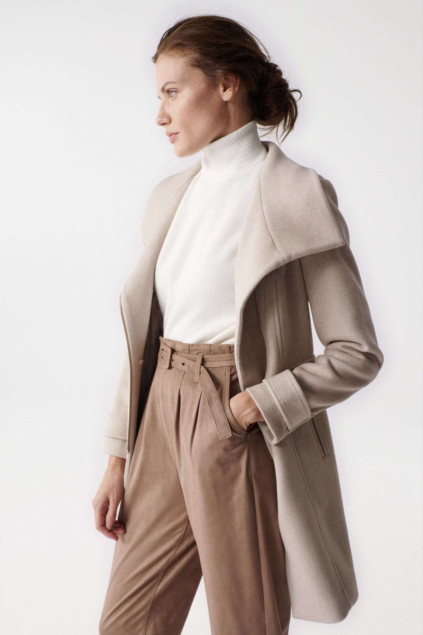 Wool Coat in Medium Beige Vestes Salsa Jeans   