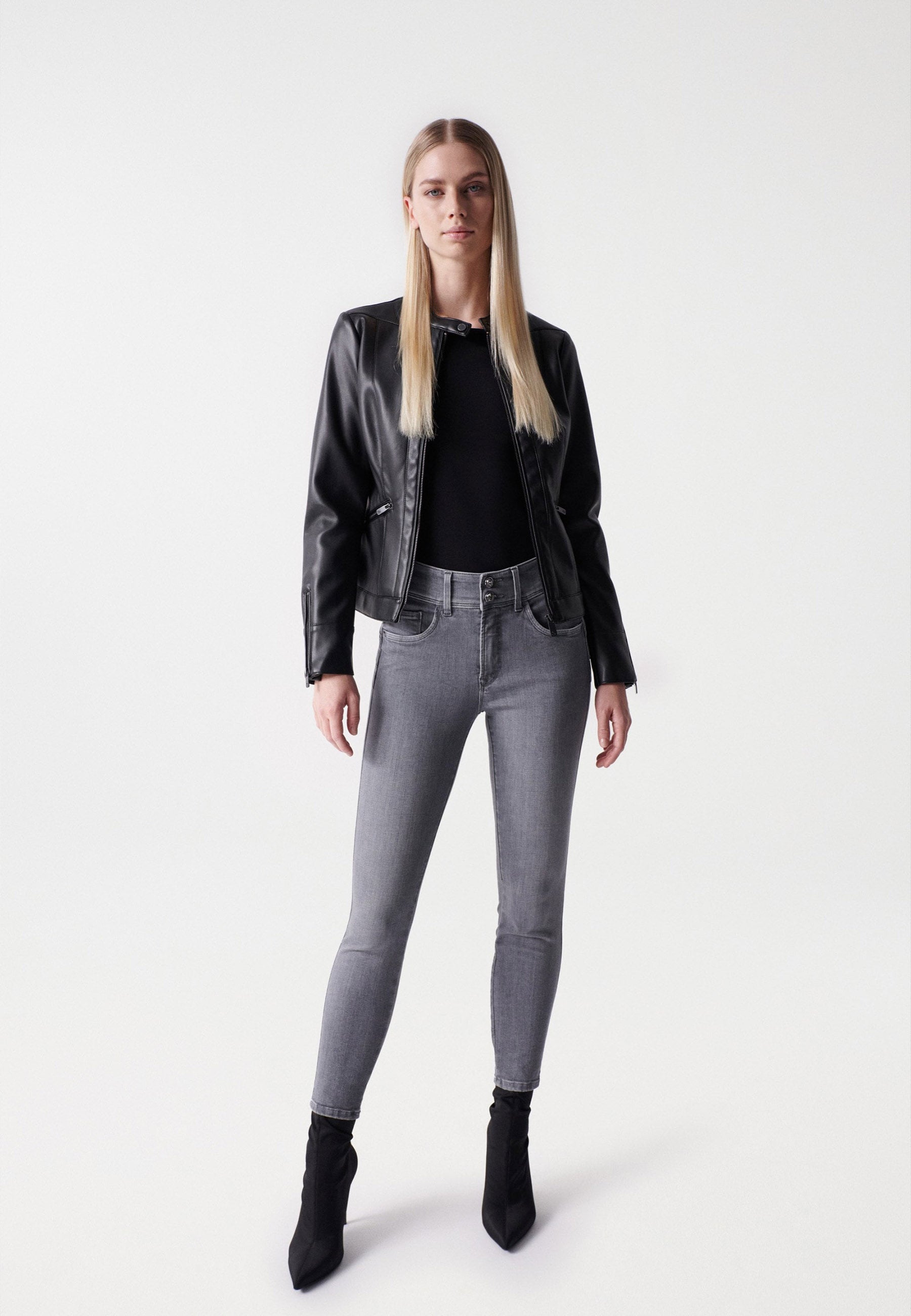 Basic Faux Leather Jacket in Black Vestes Salsa Jeans   