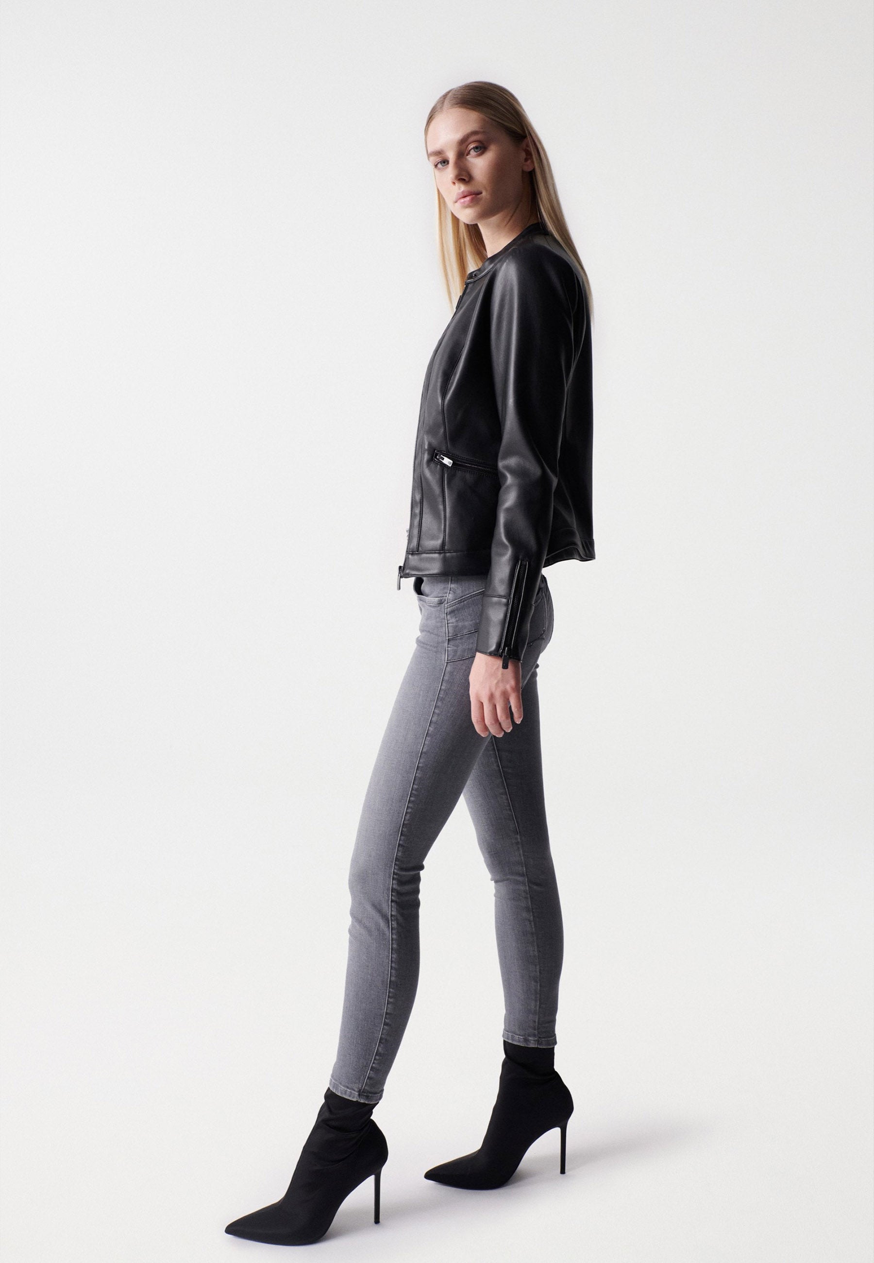 Basic Faux Leather Jacket in Black Vestes Salsa Jeans   