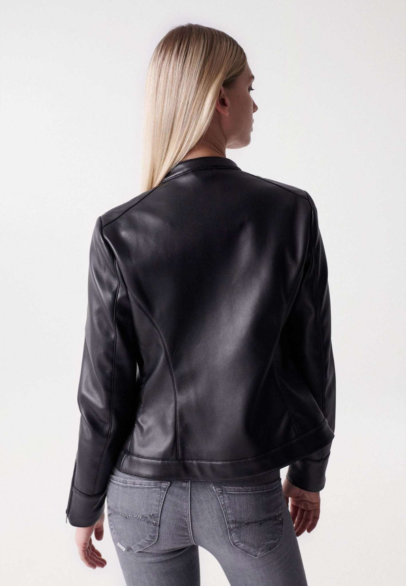 Basic Faux Leather Jacket in Black Vestes Salsa Jeans   