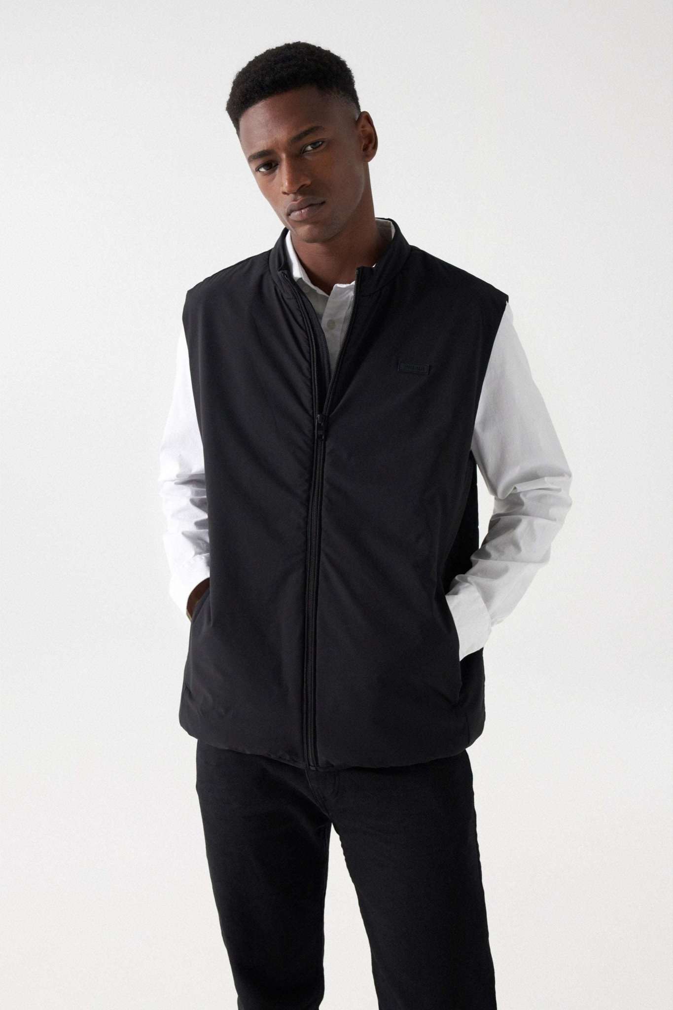 Padded Gilet in Black Vestes Salsa Jeans   