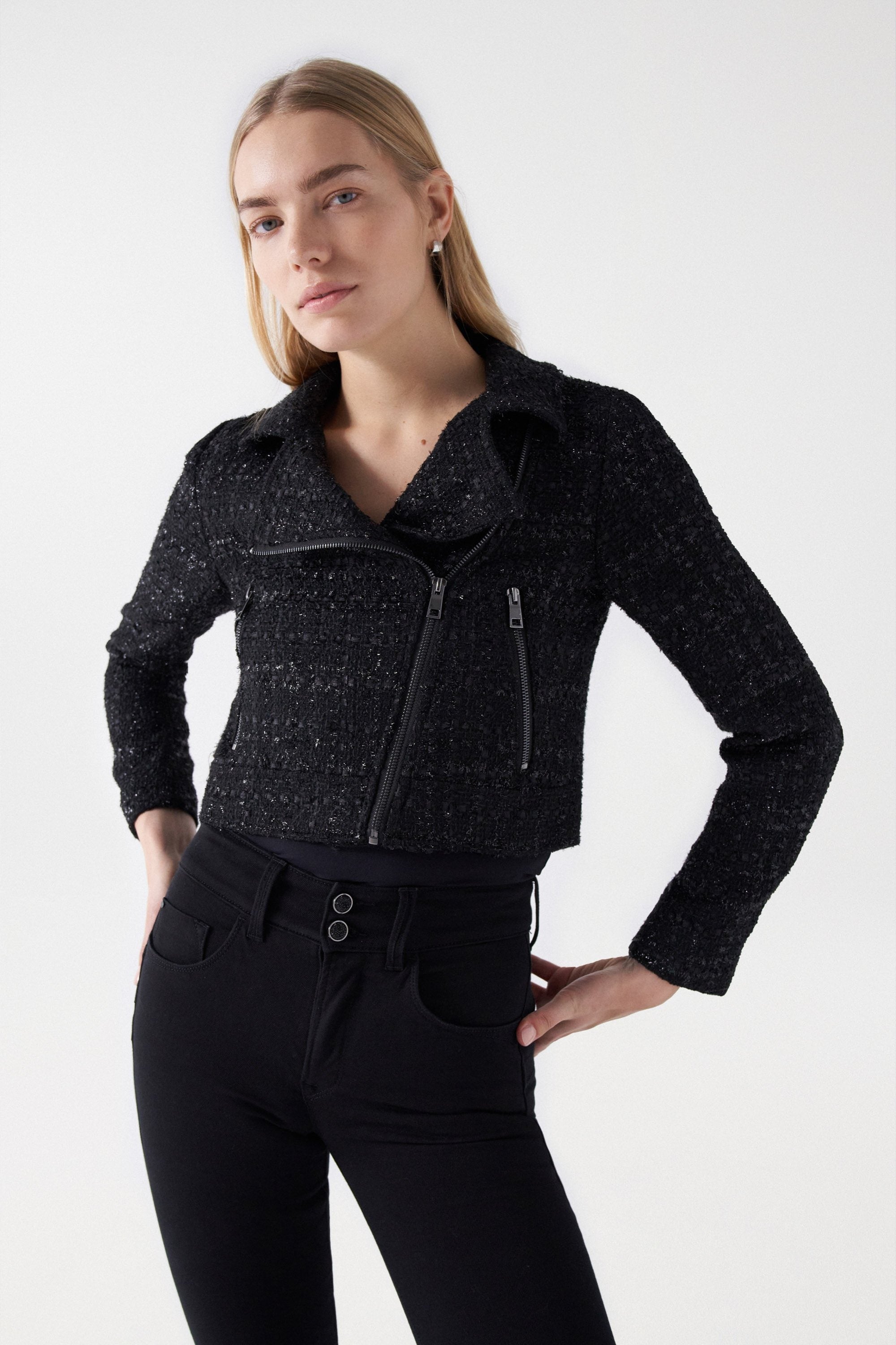 Veste de style biker en tweed noir Salsa Jeans   