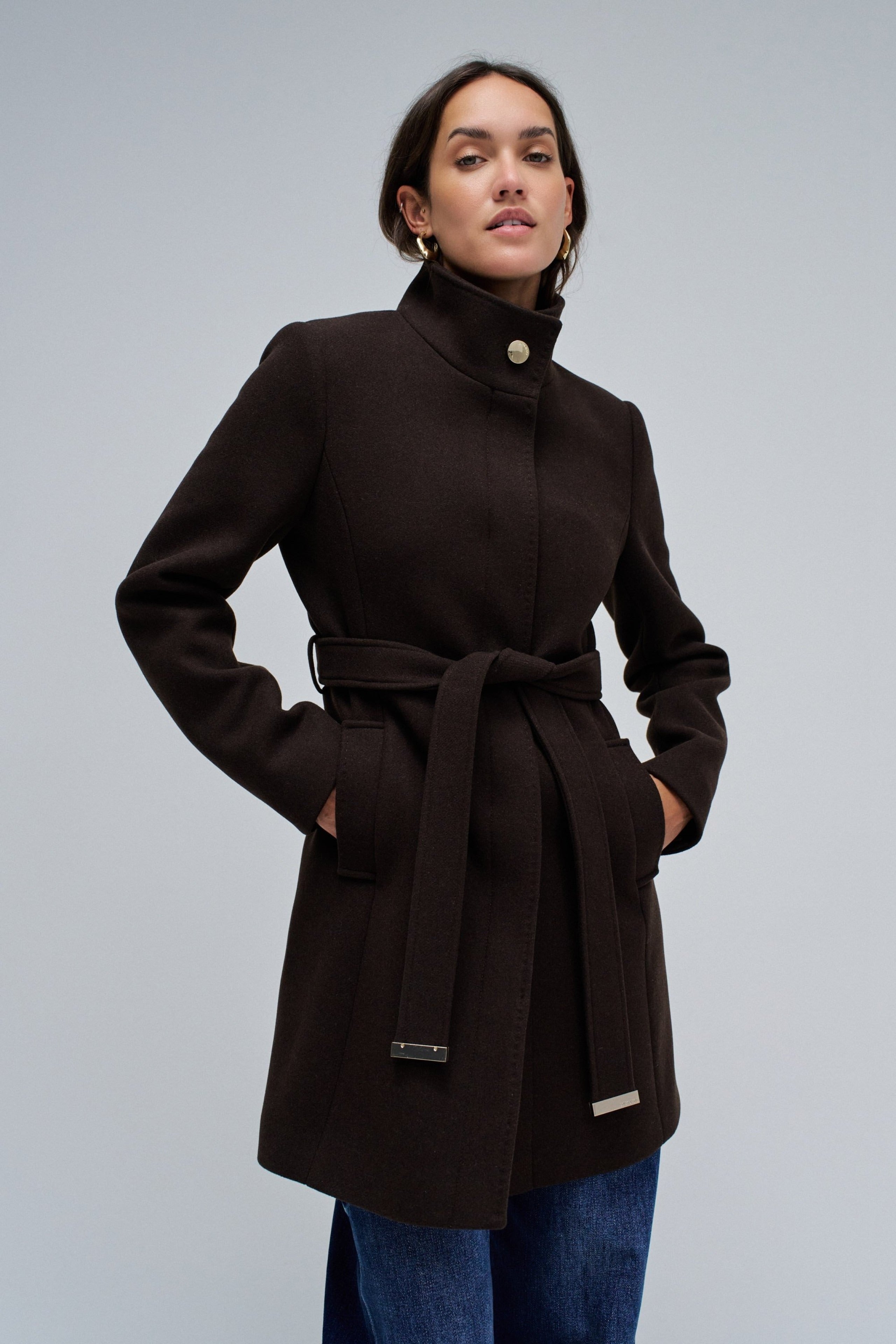 The Reimagined Wool Coat in Dark Brown Vestes Salsa Jeans