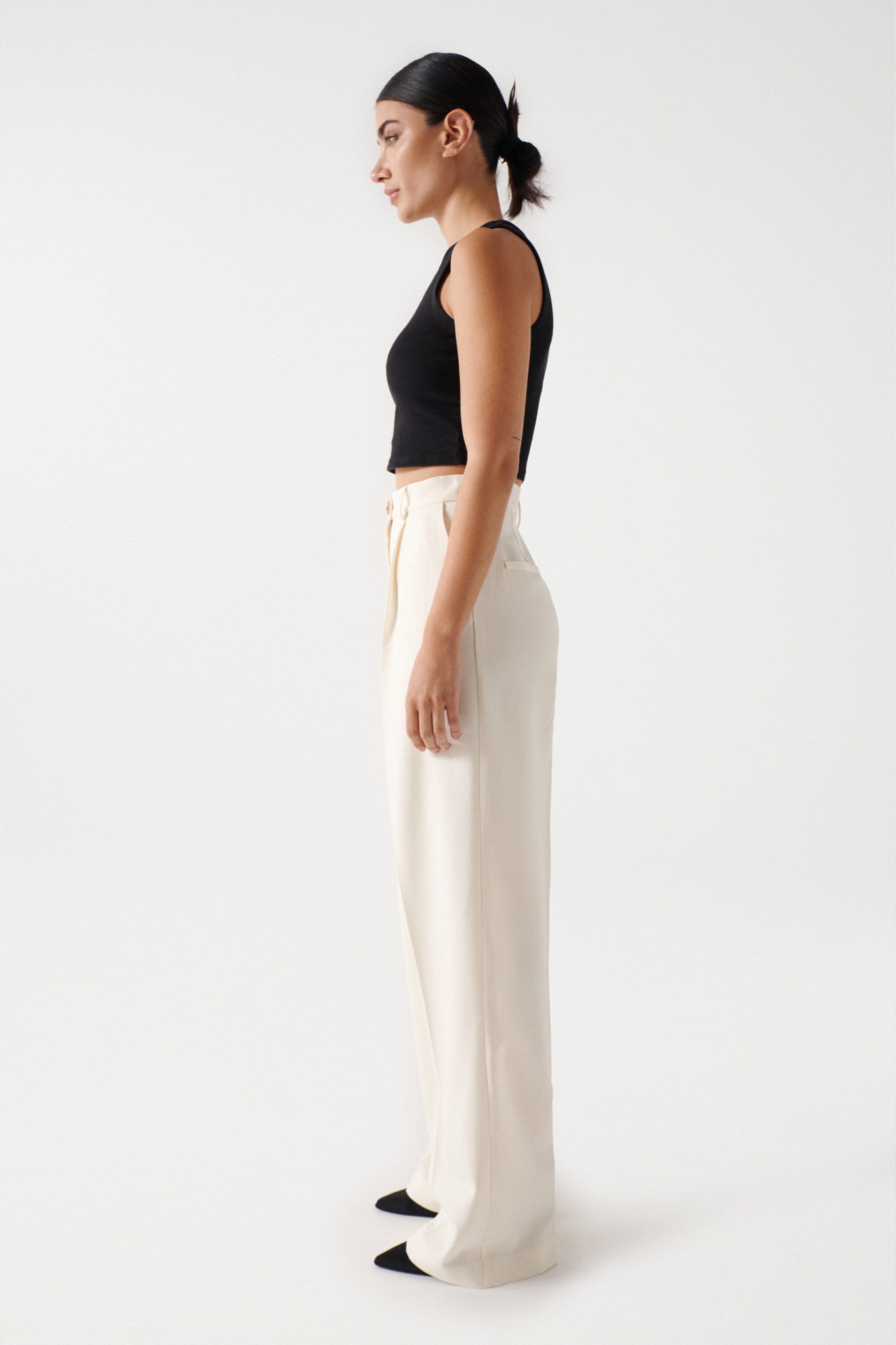 Plain Wide Leg Pants in Light Pearl Pantalon Salsa Jeans   