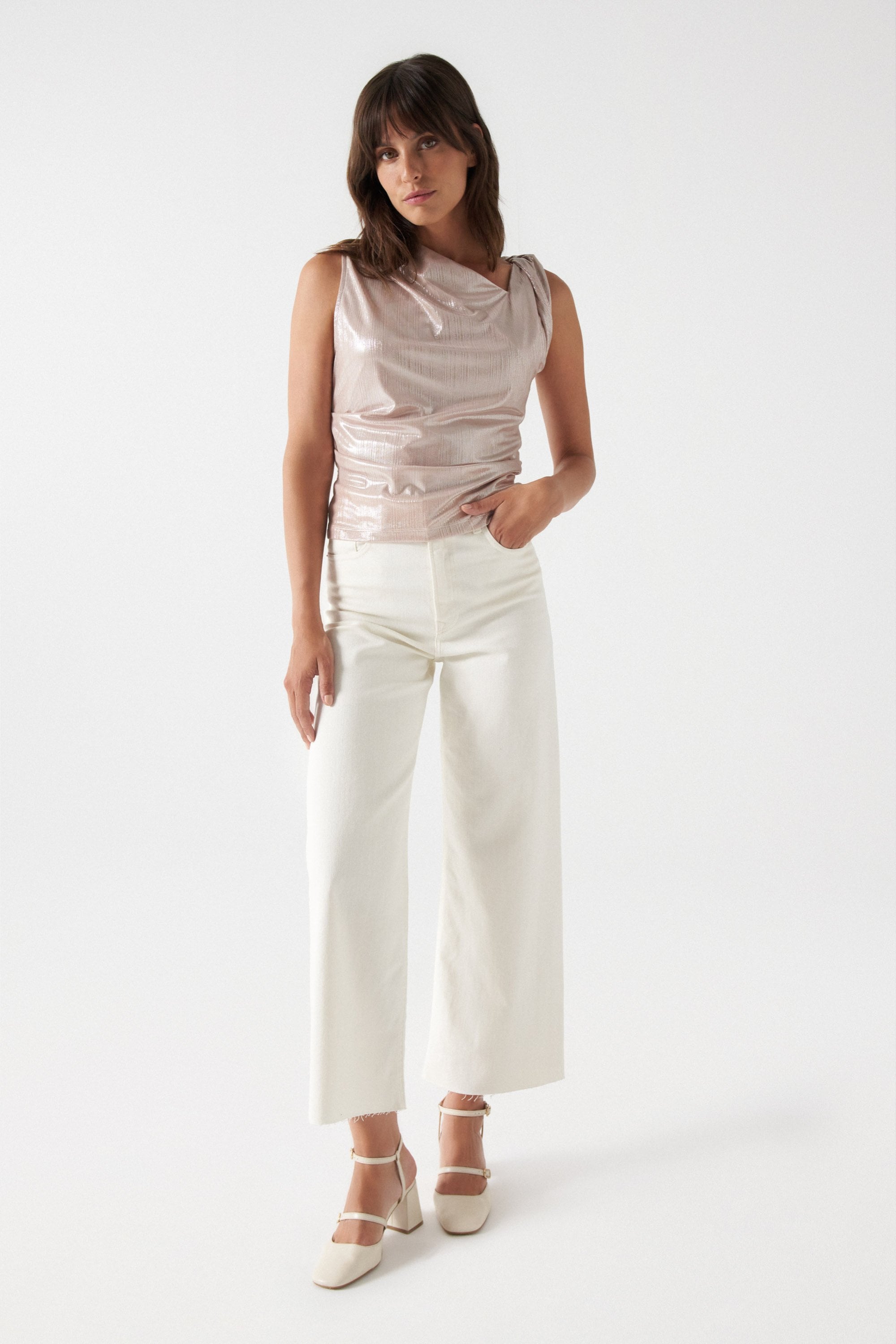 Lurex Rib Top dans Light Pearl Tops Salsa Jeans   