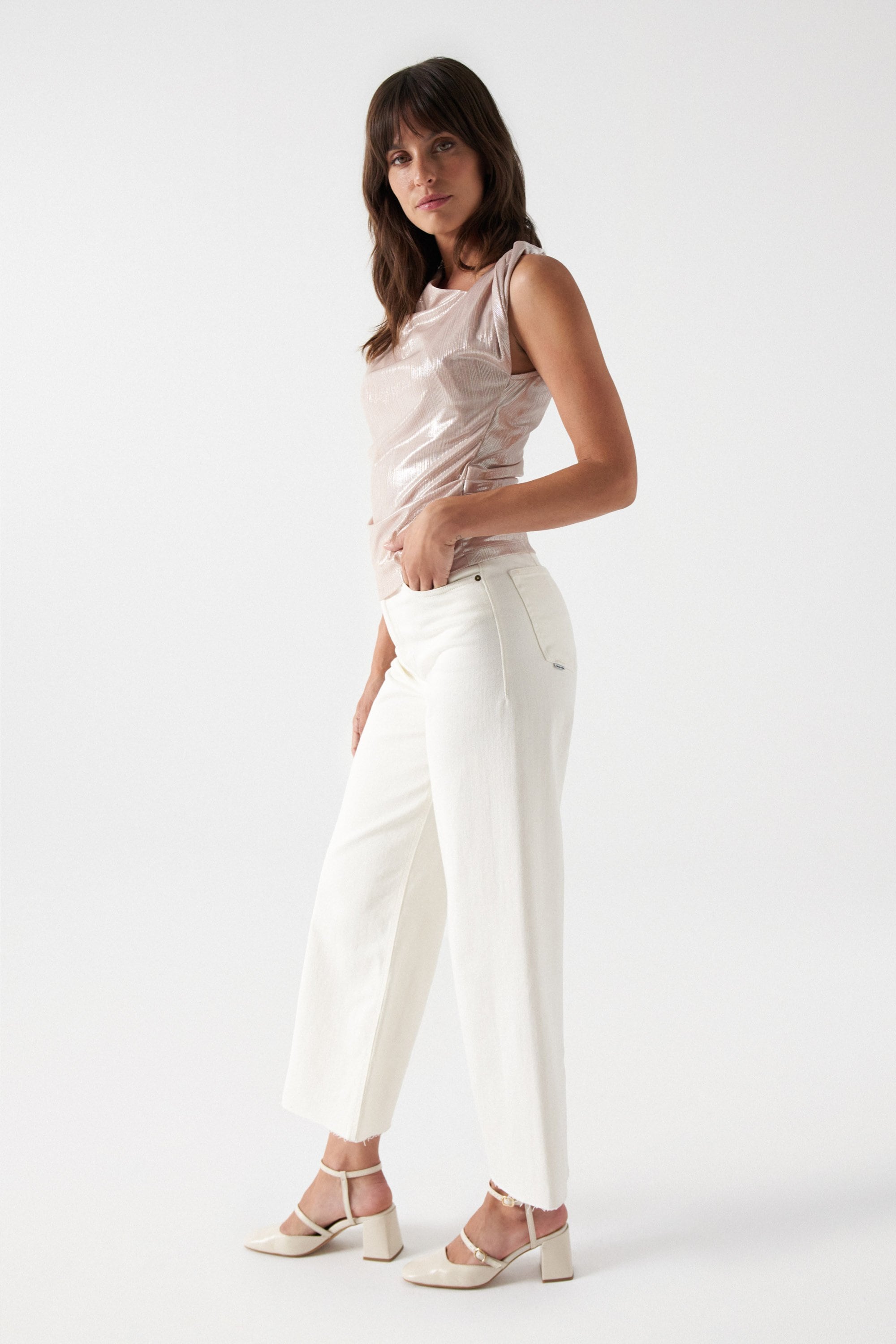 Lurex Rib Top dans Light Pearl Tops Salsa Jeans   