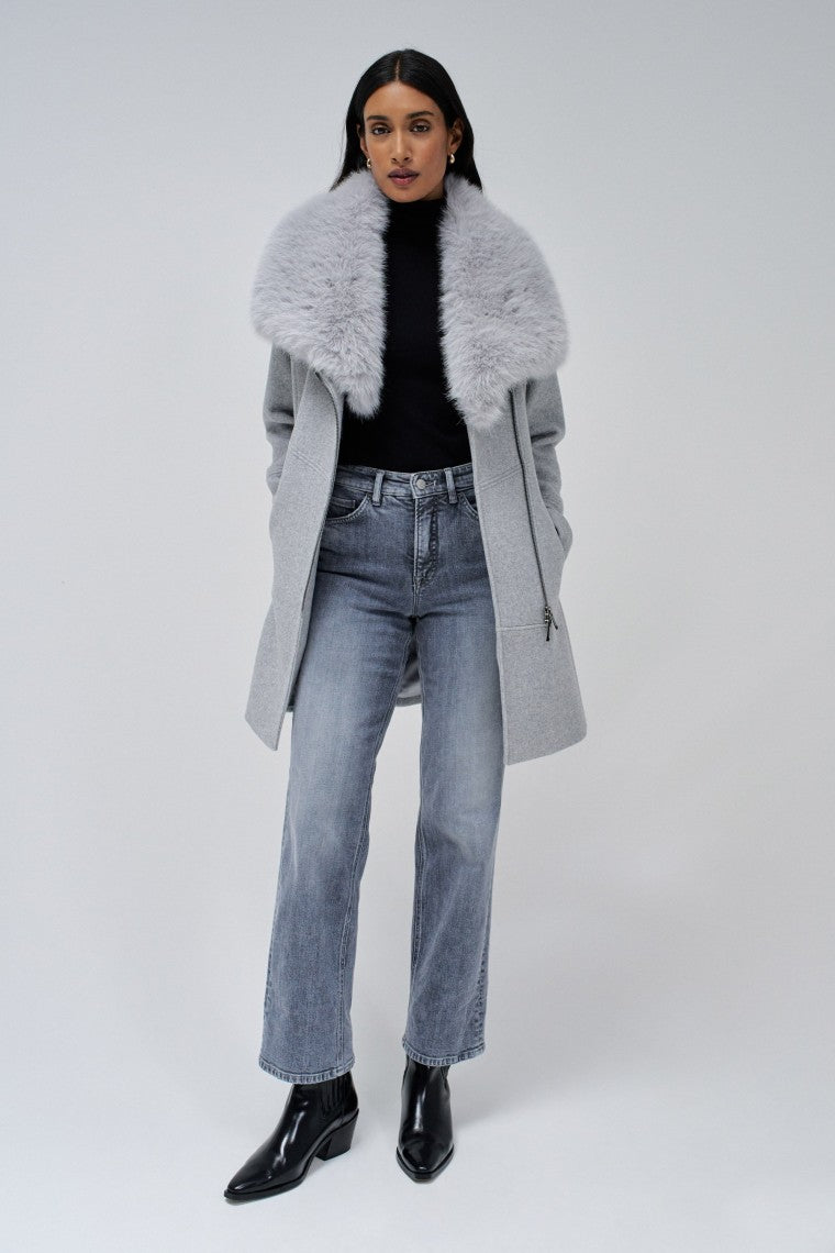 Wool Coat With Fur Collar in Gris moyen Vestes Salsa Jeans   