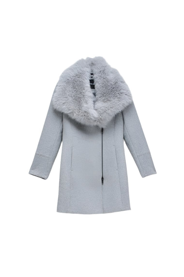 Wool Coat With Fur Collar in Gris moyen Vestes Salsa Jeans   