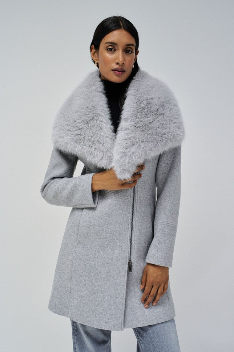 Wool Coat With Fur Collar in Gris moyen Vestes Salsa Jeans   