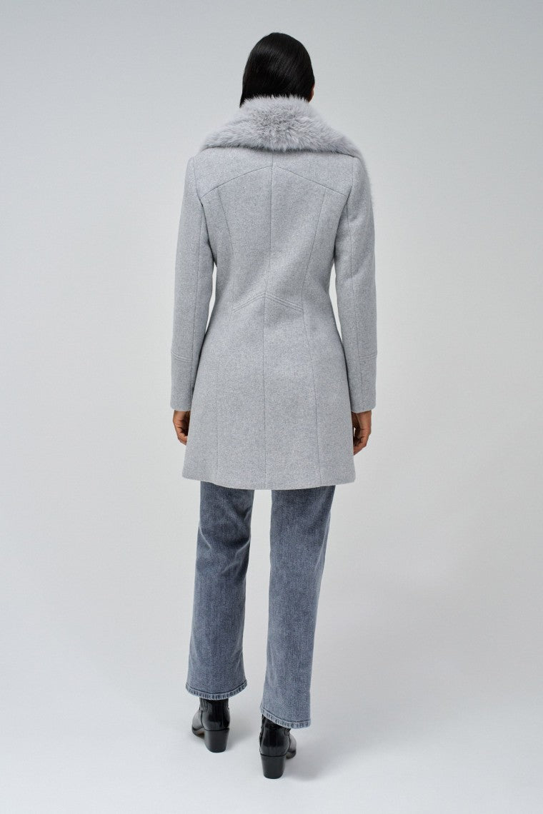 Wool Coat With Fur Collar in Gris moyen Vestes Salsa Jeans   