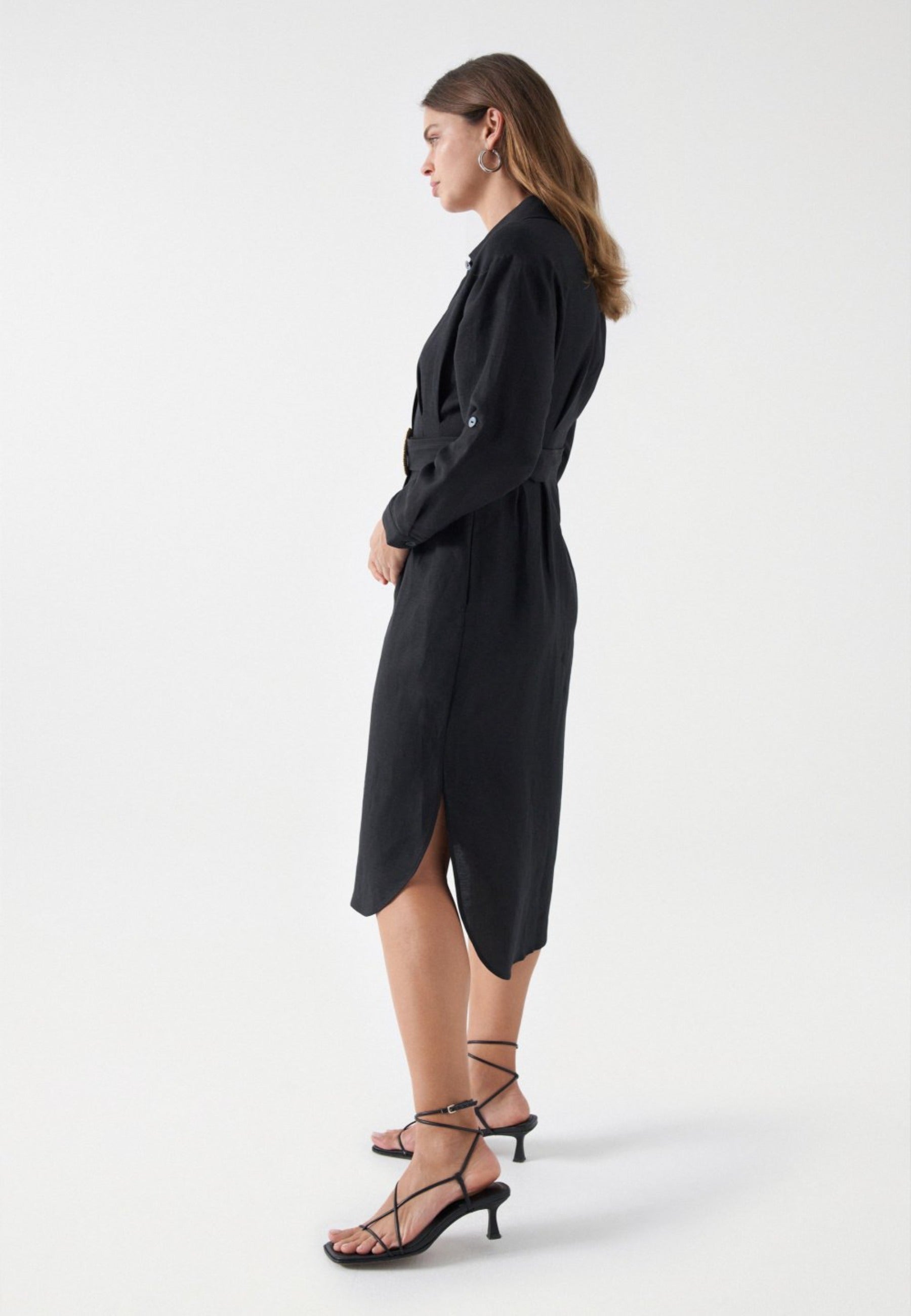 Linen Shirt Dress in Black Robes Salsa Jeans   