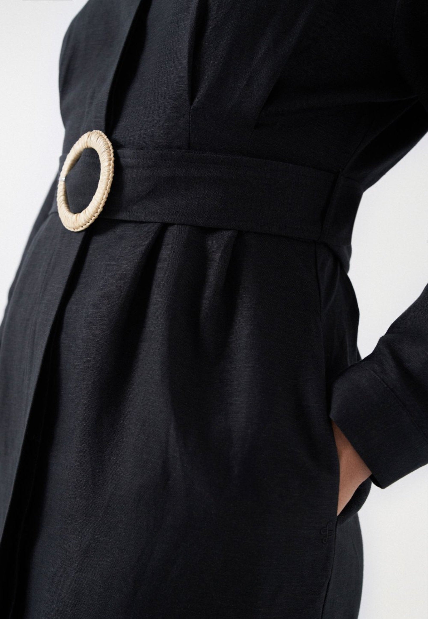 Linen Shirt Dress in Black Robes Salsa Jeans   