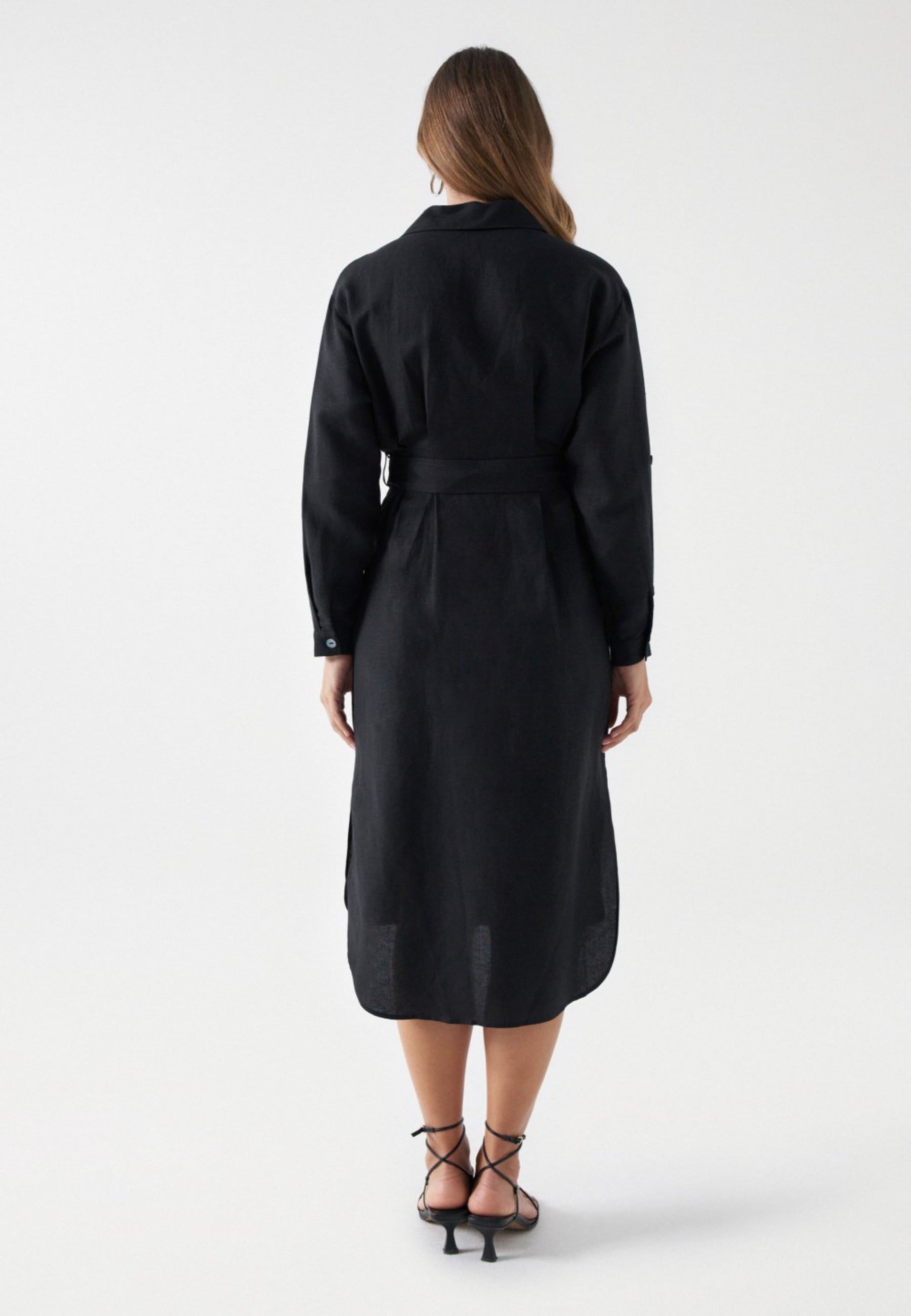 Linen Shirt Dress in Black Robes Salsa Jeans   