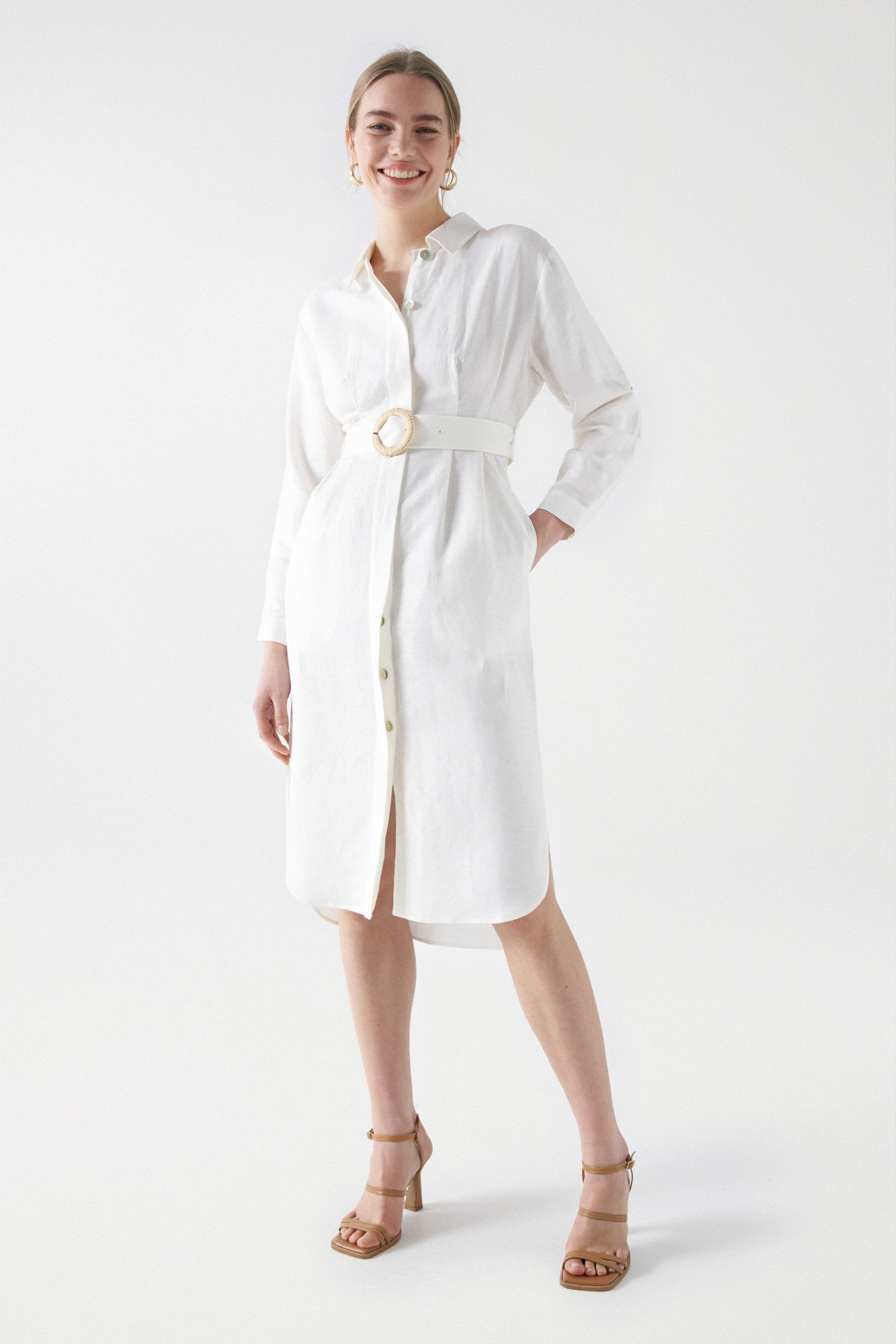 Linen Shirt Dress in Light Pearl Robes Salsa Jeans   